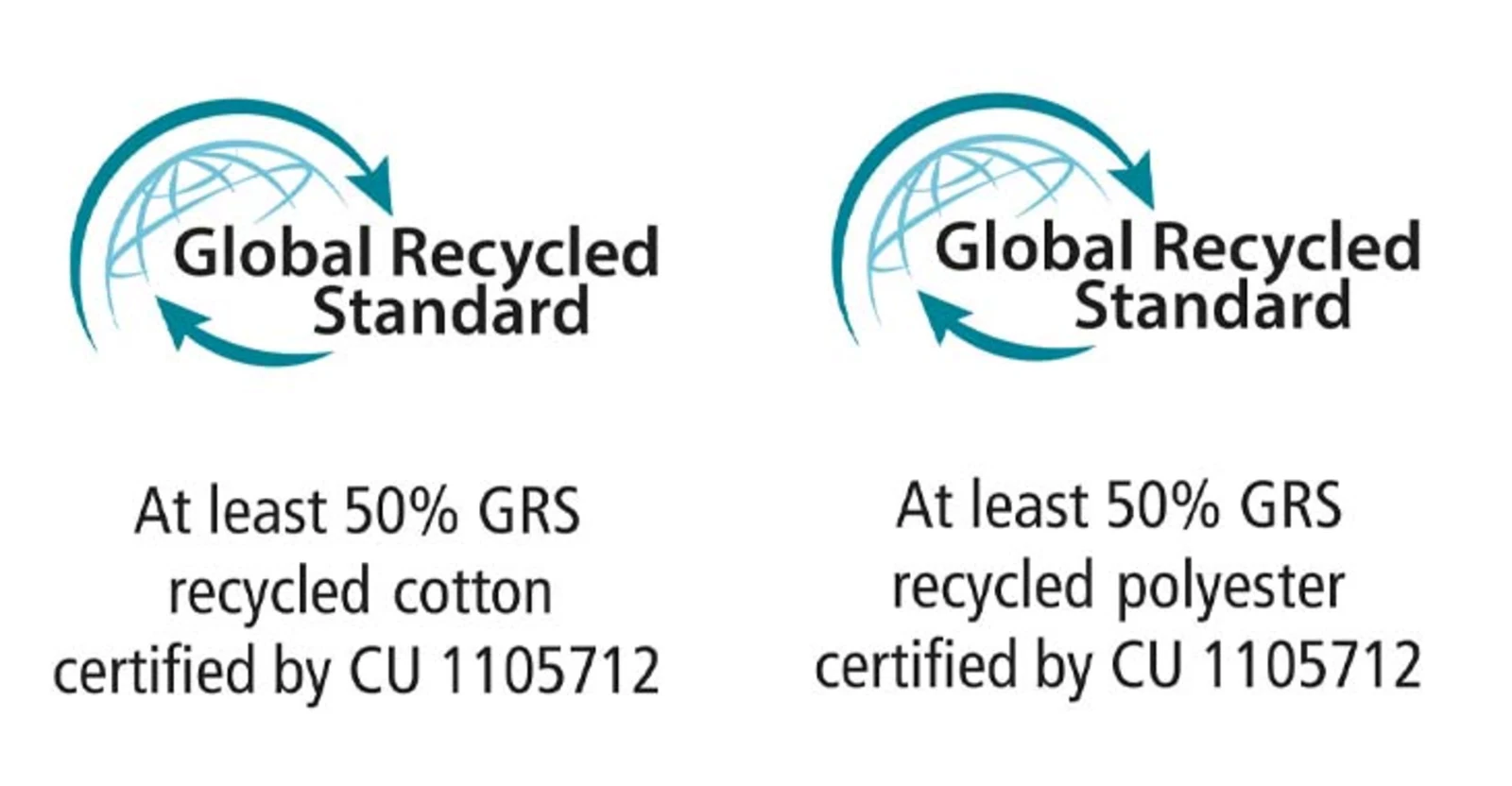Das Symbol zeigt das Global Recycled Standard Logo mit Zertifizierung durch CU 1105712. Das Symbol zeigt das Global Recycled Standard Logo mit Zertifizierung durch CU 1105712.