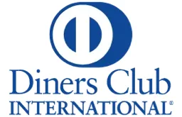 Logo von Diners Club International in blau mit stilisiertem "D"-Symbol. Logo von Diners Club International in blau mit stilisiertem "D"-Symbol.