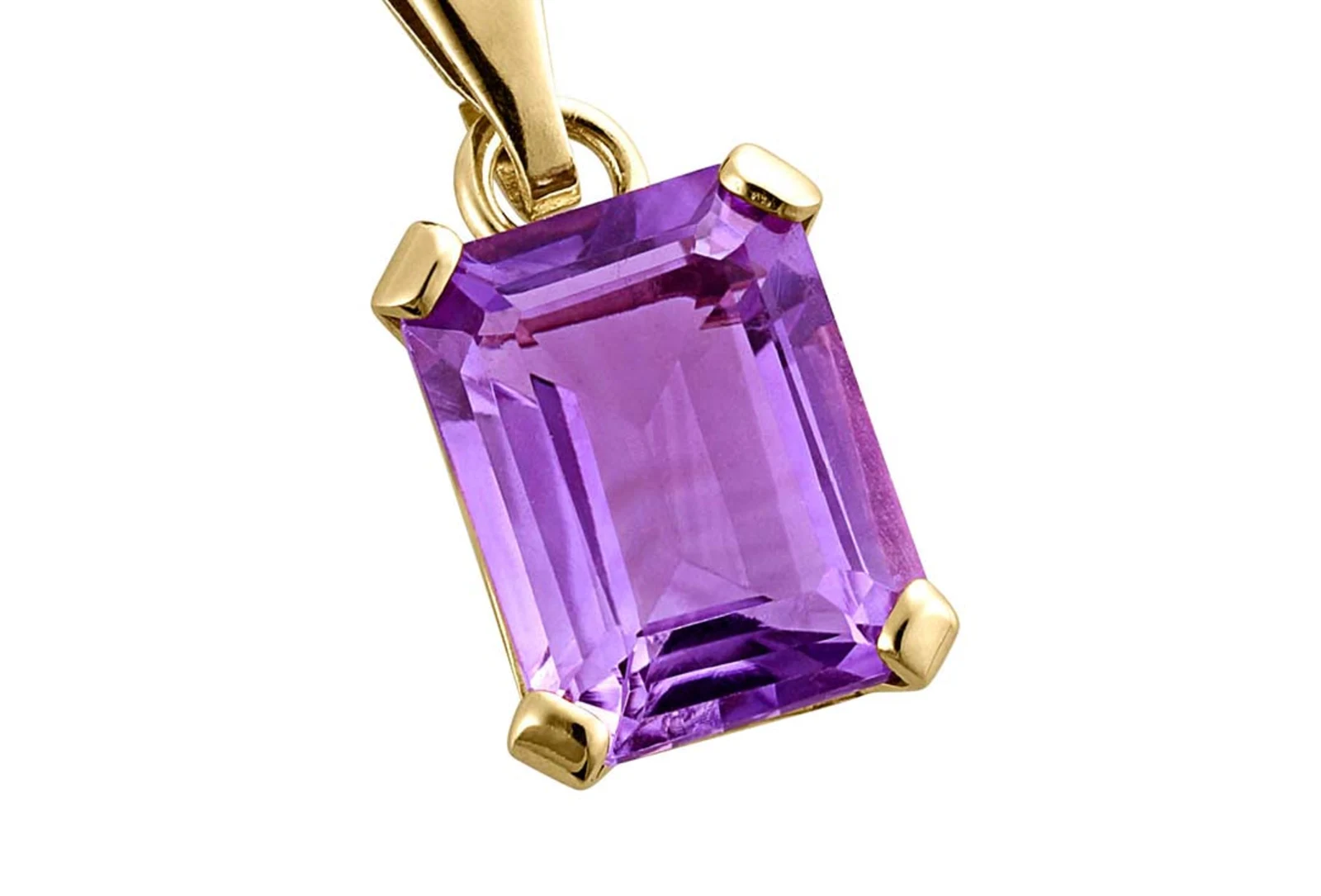 Anhänger mit rechteckigem, facettiertem Amethyst in goldener Fassung. Anhänger mit rechteckigem, facettiertem Amethyst in goldener Fassung.