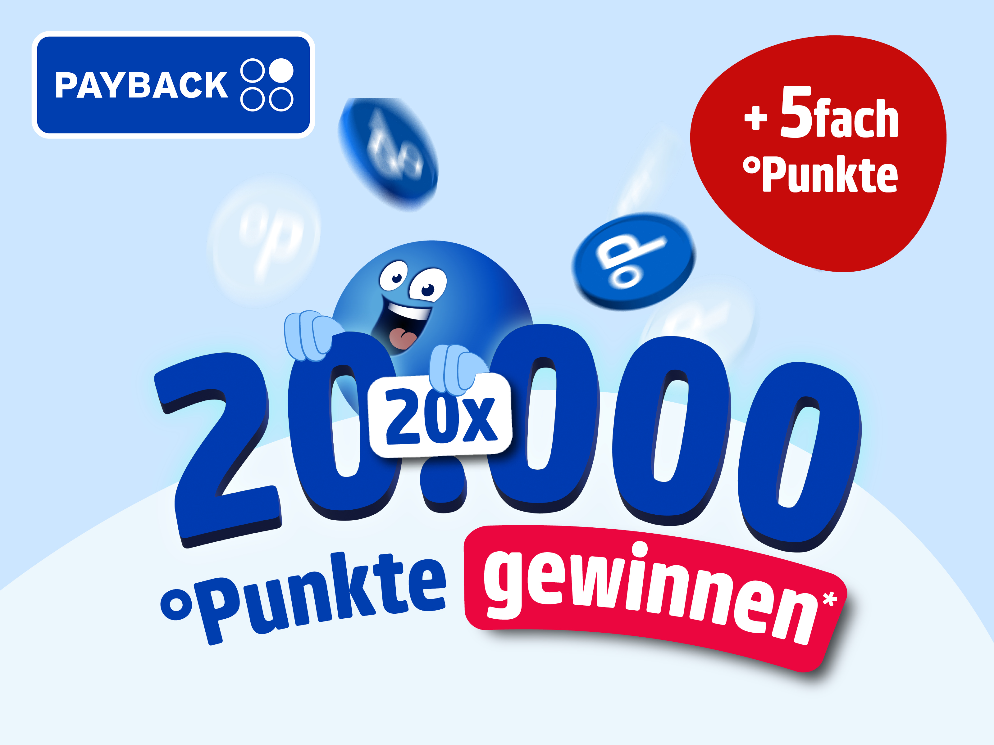 Werbebanner mit Payback-Logo und Payback-Icon plus Text: 20x 20.000 Punkte gewinnen* plus 5fach Payback-Punkte