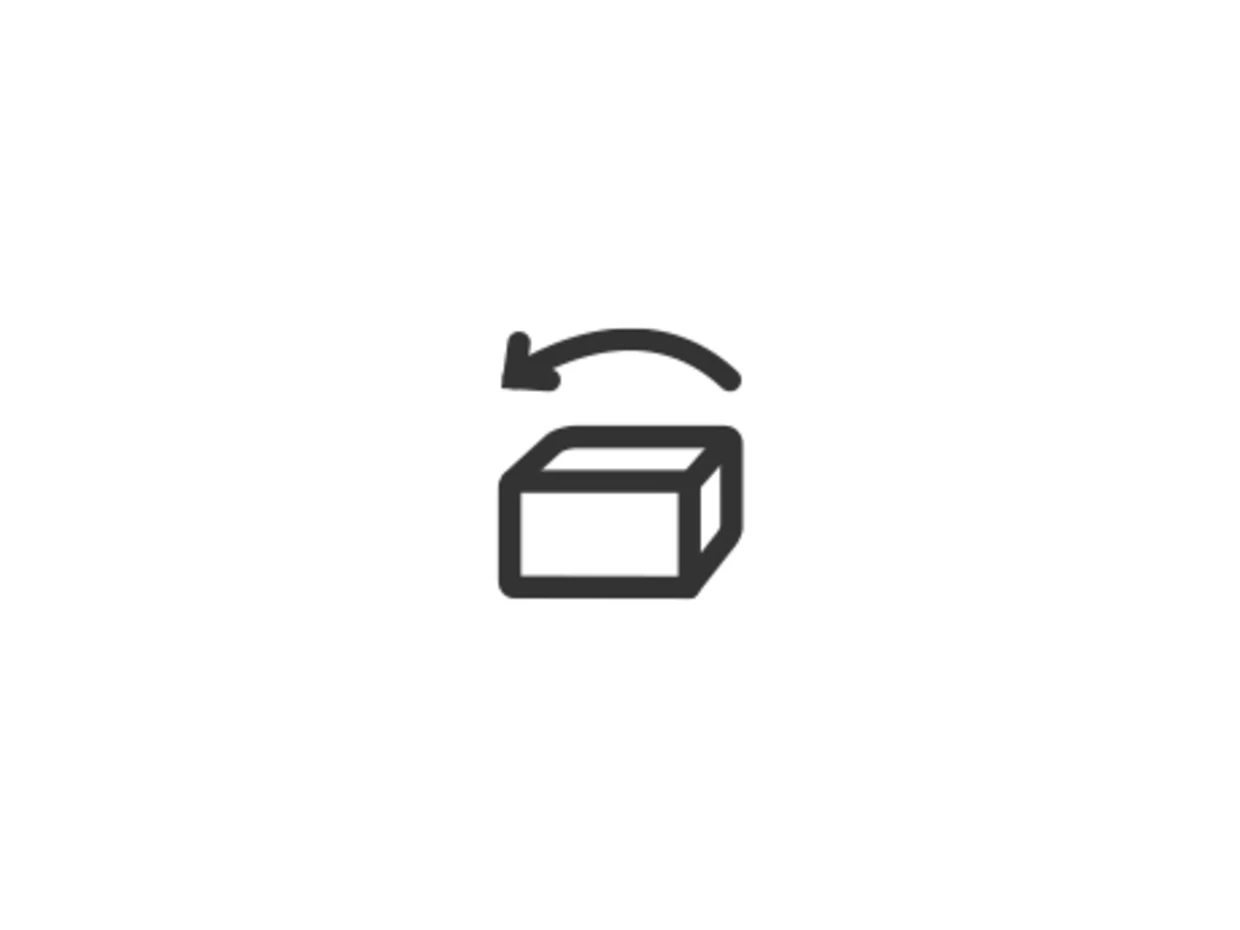 Symbol eines Pakets mit einem Pfeil, der eine Rücksendung oder Umtausch andeutet.