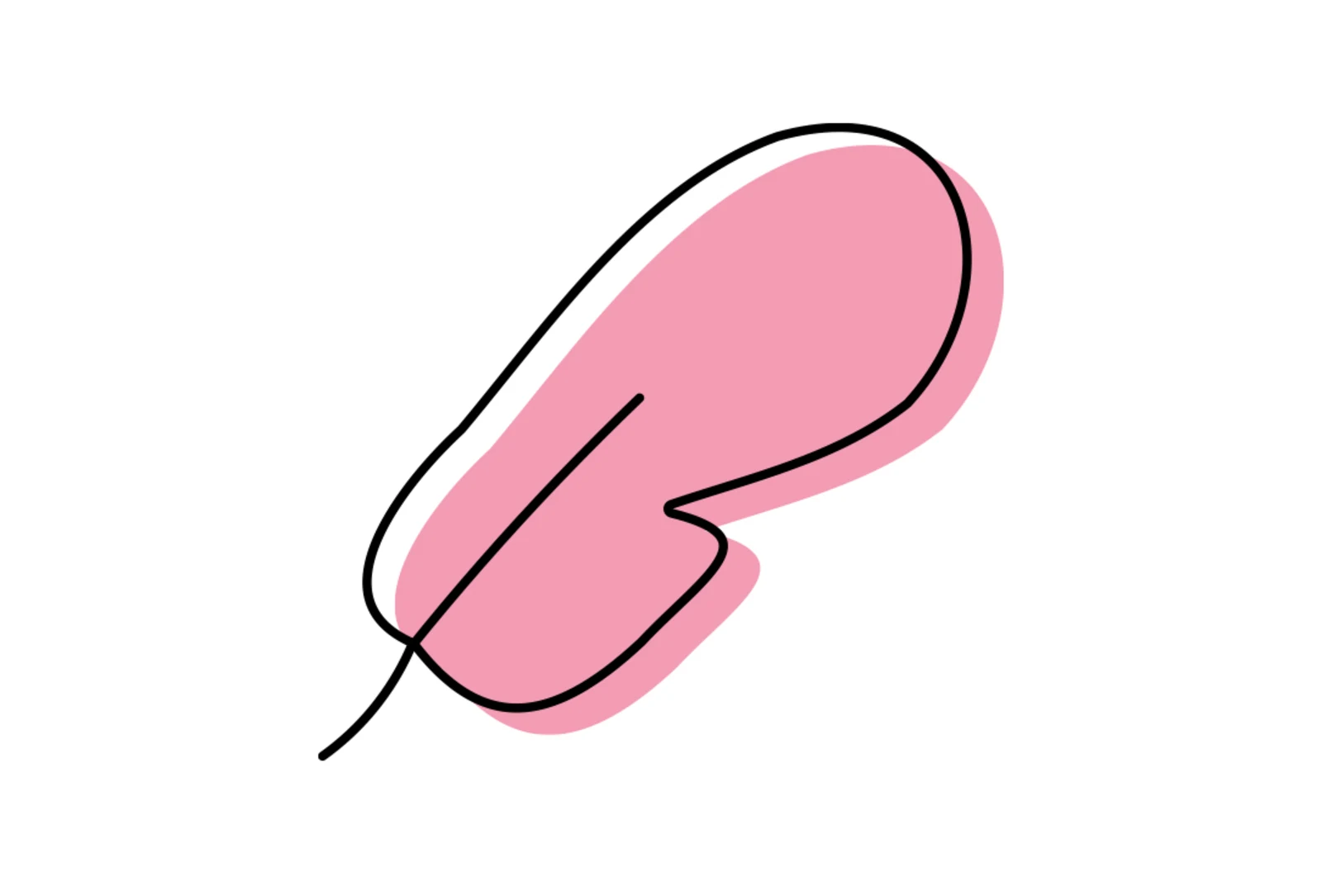 Abstrakte Zeichnung einer rosa Feder mit schwarzer Umrandung auf weißem Hintergrund. Abstrakte Zeichnung einer rosa Feder mit schwarzer Umrandung auf weißem Hintergrund.