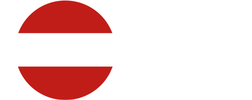 Roter Kreis mit horizontalem weißen Streifen, angelehnt an die österreichische Flagge.