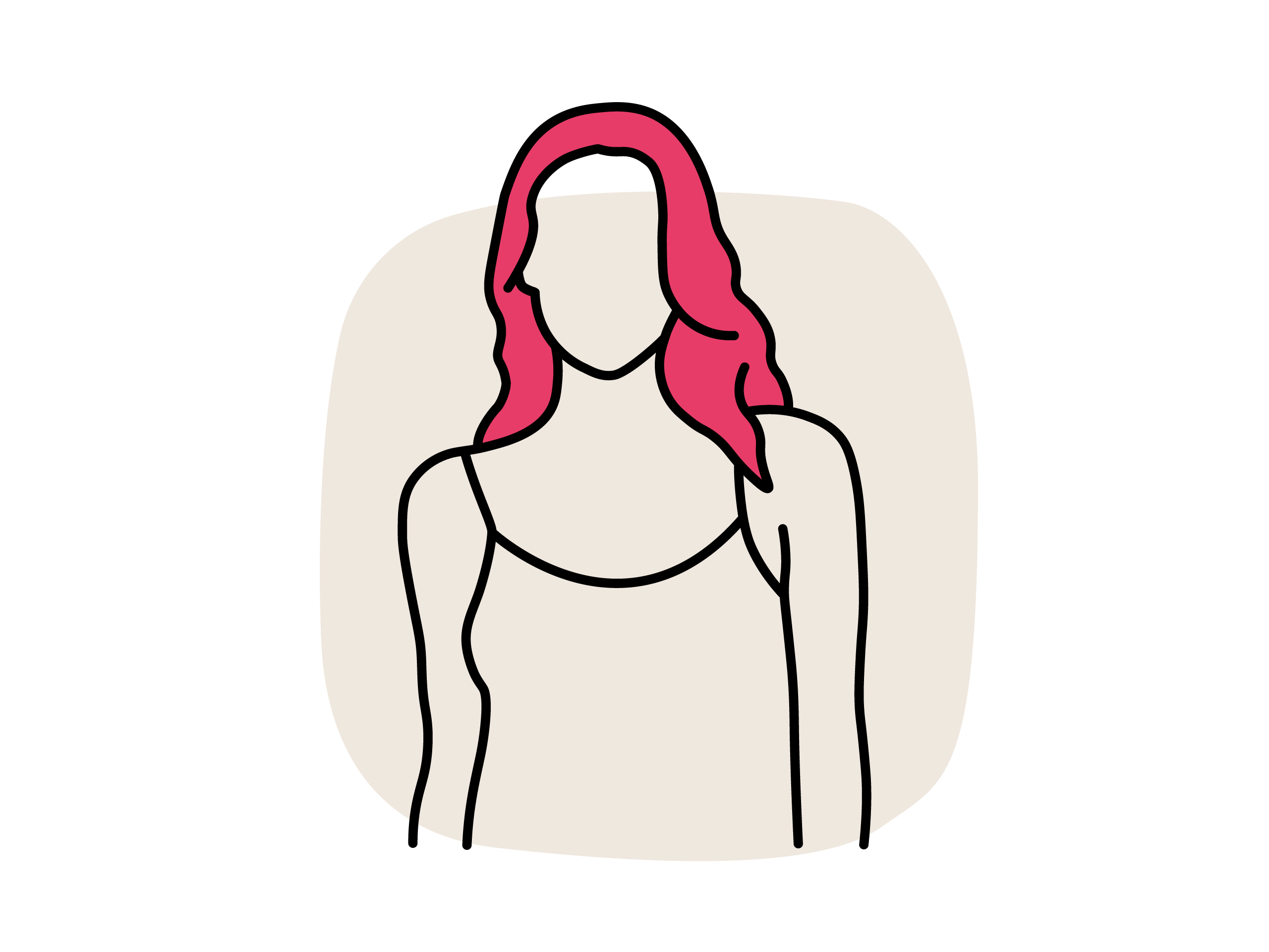 Eine Illustration, die einen stilisierten weiblichen Charakter zeigt. Der Charakter trägt ein einfaches Oberteil und steht frontal auf einem hellen Hintergrund.