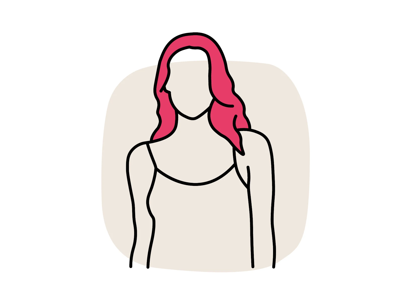 Eine Illustration, die einen stilisierten weiblichen Charakter zeigt. Der Charakter trägt ein einfaches Oberteil und steht frontal auf einem hellen Hintergrund.