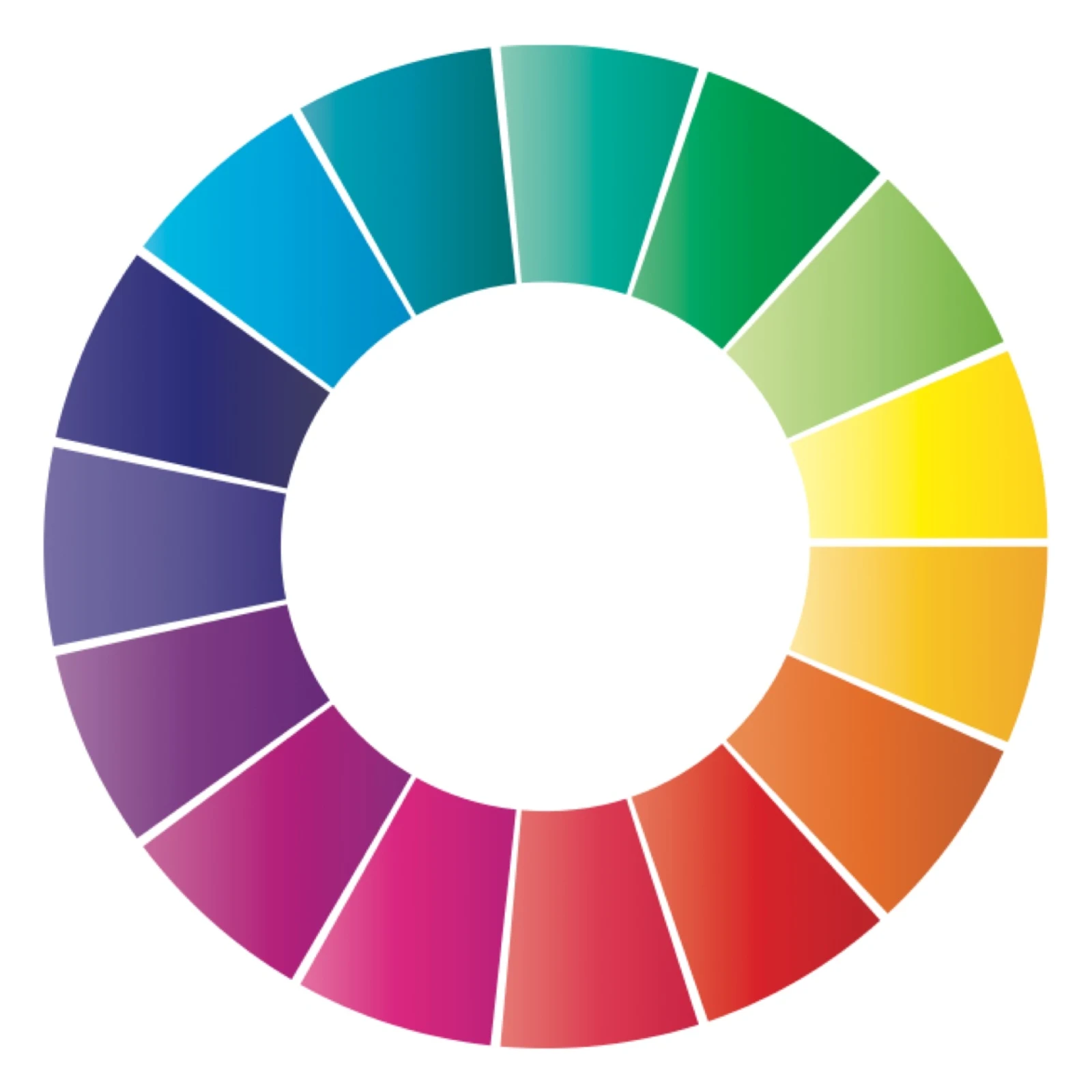 Farbkreis mit verschiedenen Farbtönen von Blau, Grün, Gelb, Orange, Rot und Violett in einem Kreis angeordnet. Farbkreis mit verschiedenen Farbtönen von Blau, Grün, Gelb, Orange, Rot und Violett in einem Kreis angeordnet.