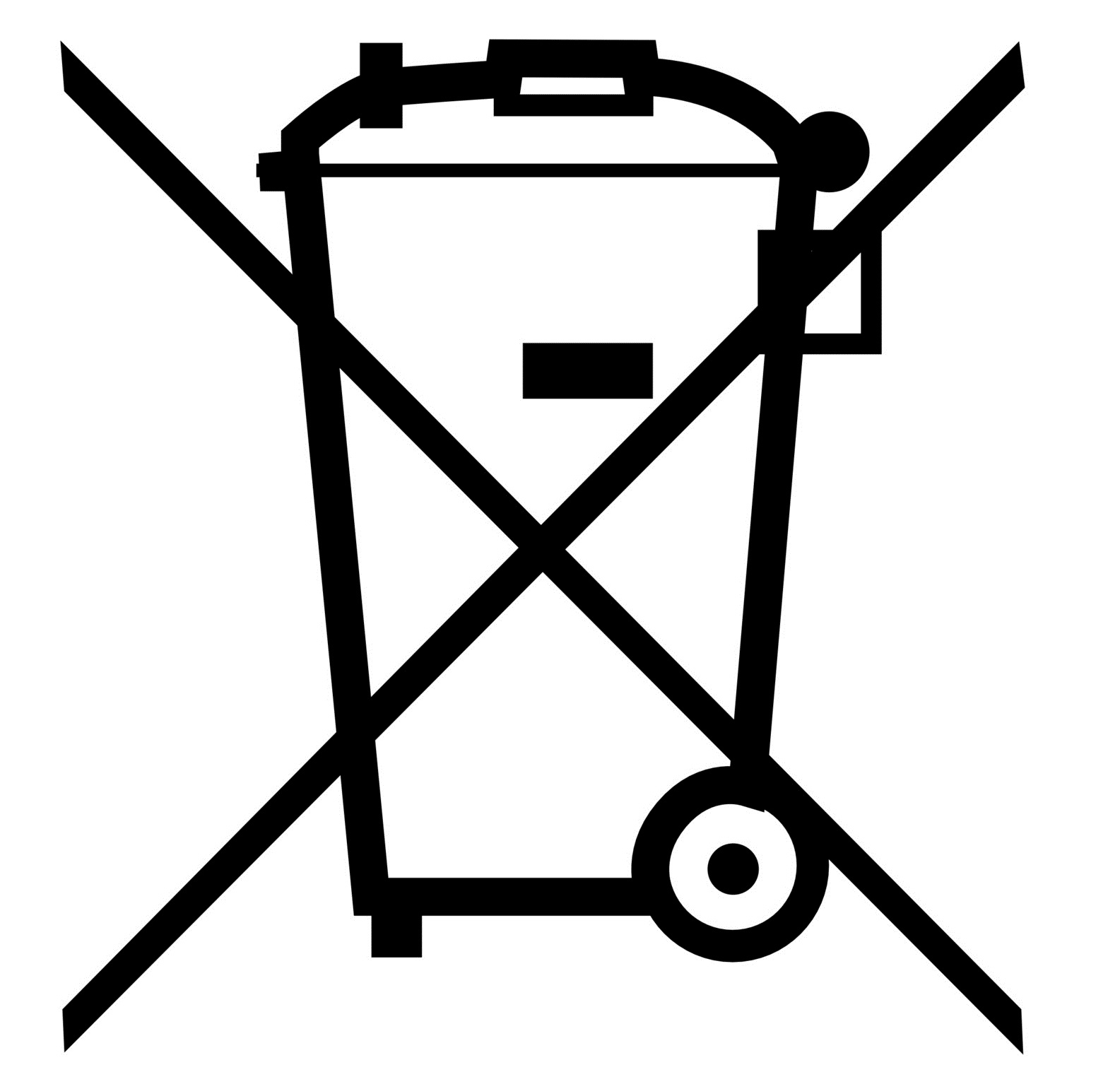 Ein durchgestrichener Mülleimer, der darauf hinweist, dass Elektrogeräte nicht im Hausmüll entsorgt werden dürfen.