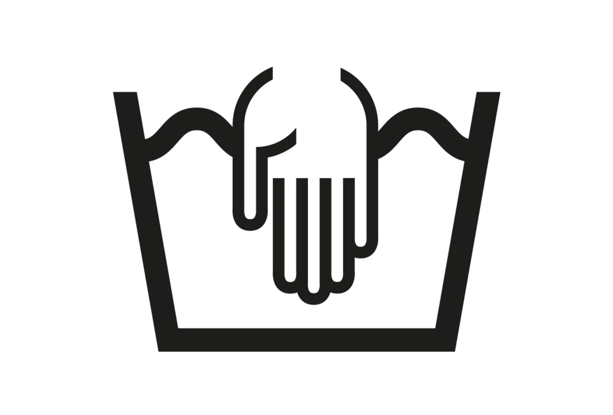 Symbol für Handwäsche mit einer Hand, die in einen Wasserbehälter taucht. Symbol für Handwäsche mit einer Hand, die in einen Wasserbehälter taucht.