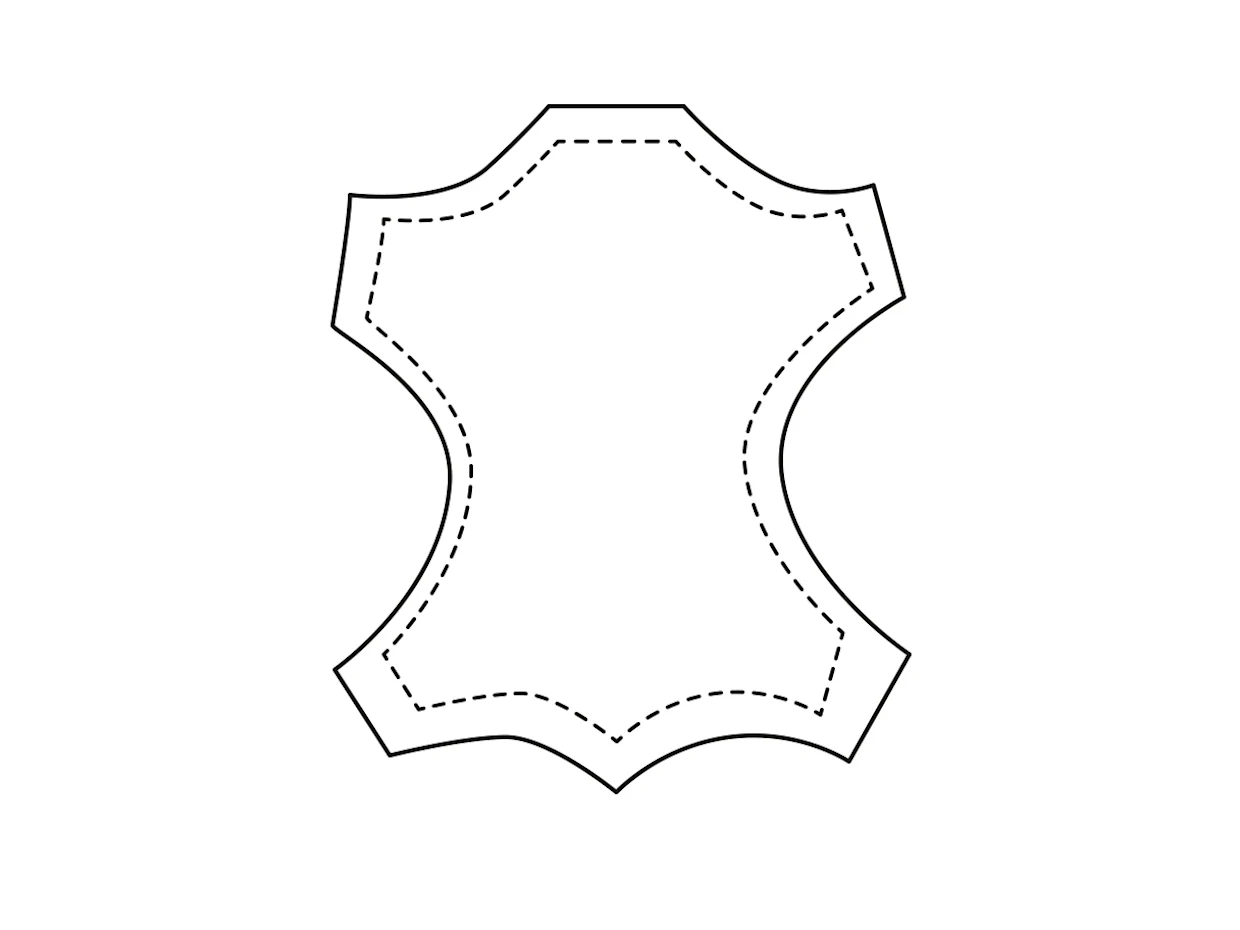 Umriss einer Lederhaut mit gestrichelter Linie, Symbol für echtes Leder.