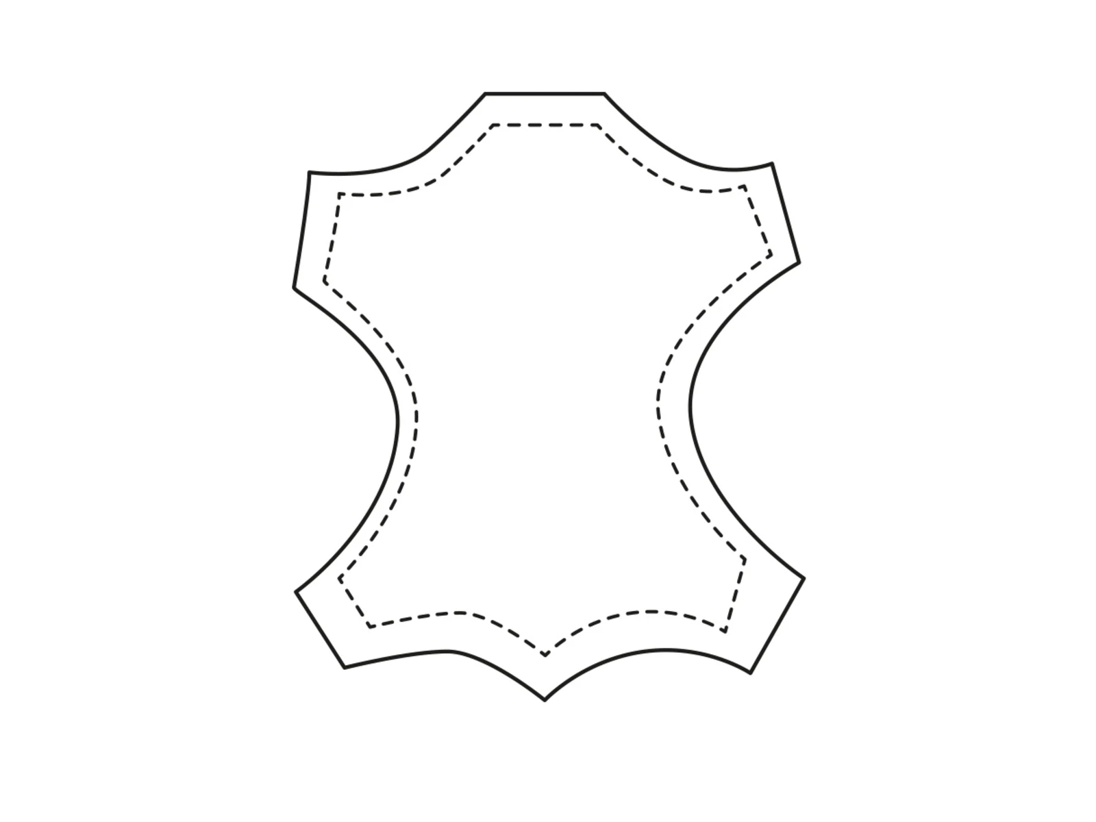 Umriss einer Lederhaut mit gestrichelter Linie, Symbol für echtes Leder.