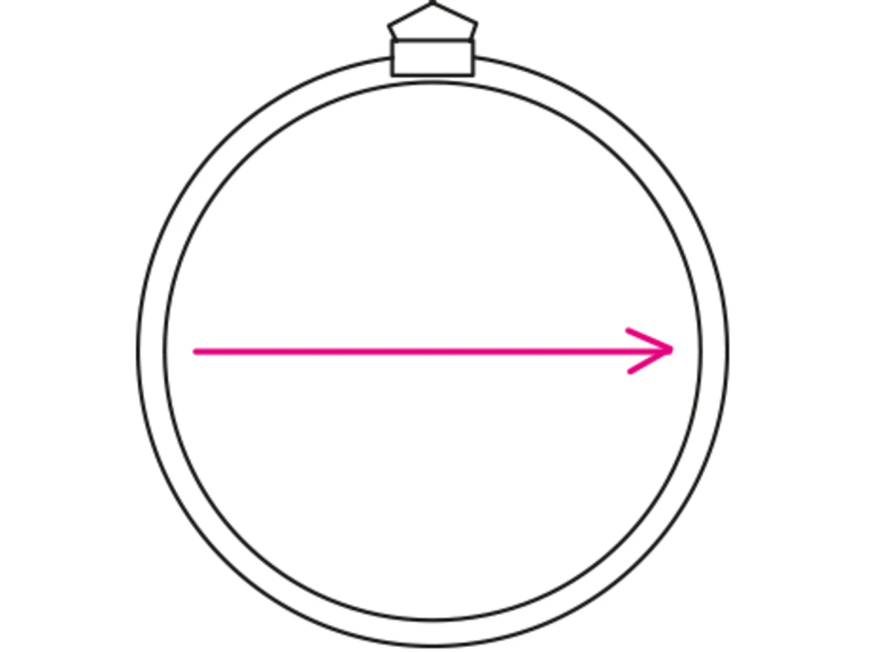 Illustration eines Ringes mit einer waagerechten, pinken Pfeillinie, die von links nach rechts durch den Kreis verläuft. Illustration eines Ringes mit einer waagerechten, pinken Pfeillinie, die von links nach rechts durch den Kreis verläuft.