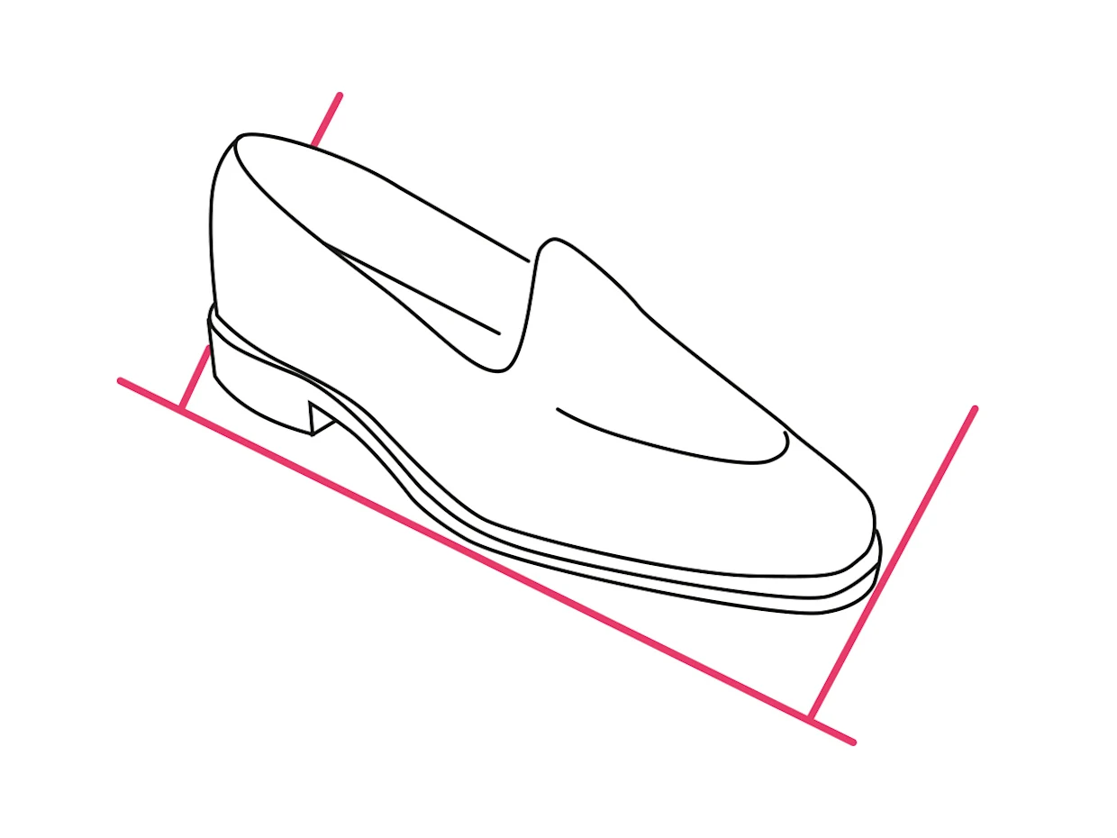 Strichzeichnung eines klassischen Loafers mit pinken geometrischen Linien im Hintergrund.