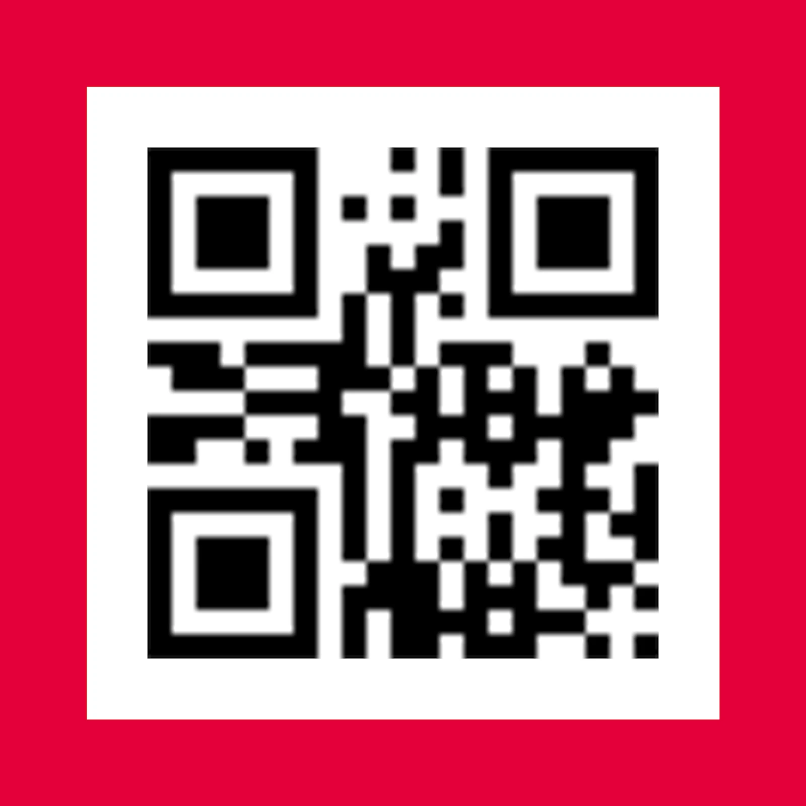 Ein schwarz-weißer QR-Code auf weißem Hintergrund, umrahmt von einem roten Rand. Ein schwarz-weißer QR-Code auf weißem Hintergrund, umrahmt von einem roten Rand.