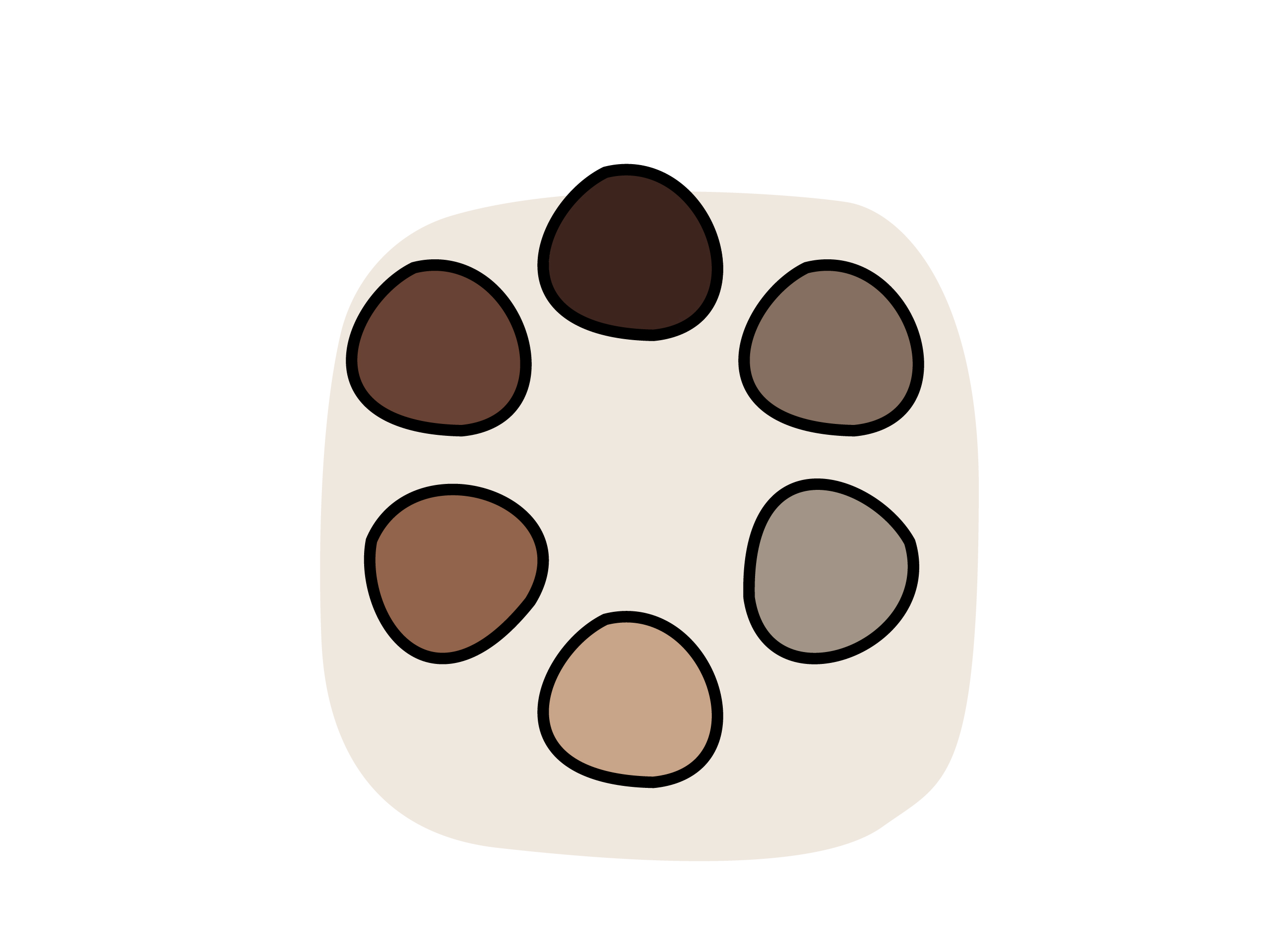 Grafik mit sechs braunen Farbpunkten im Kreis.