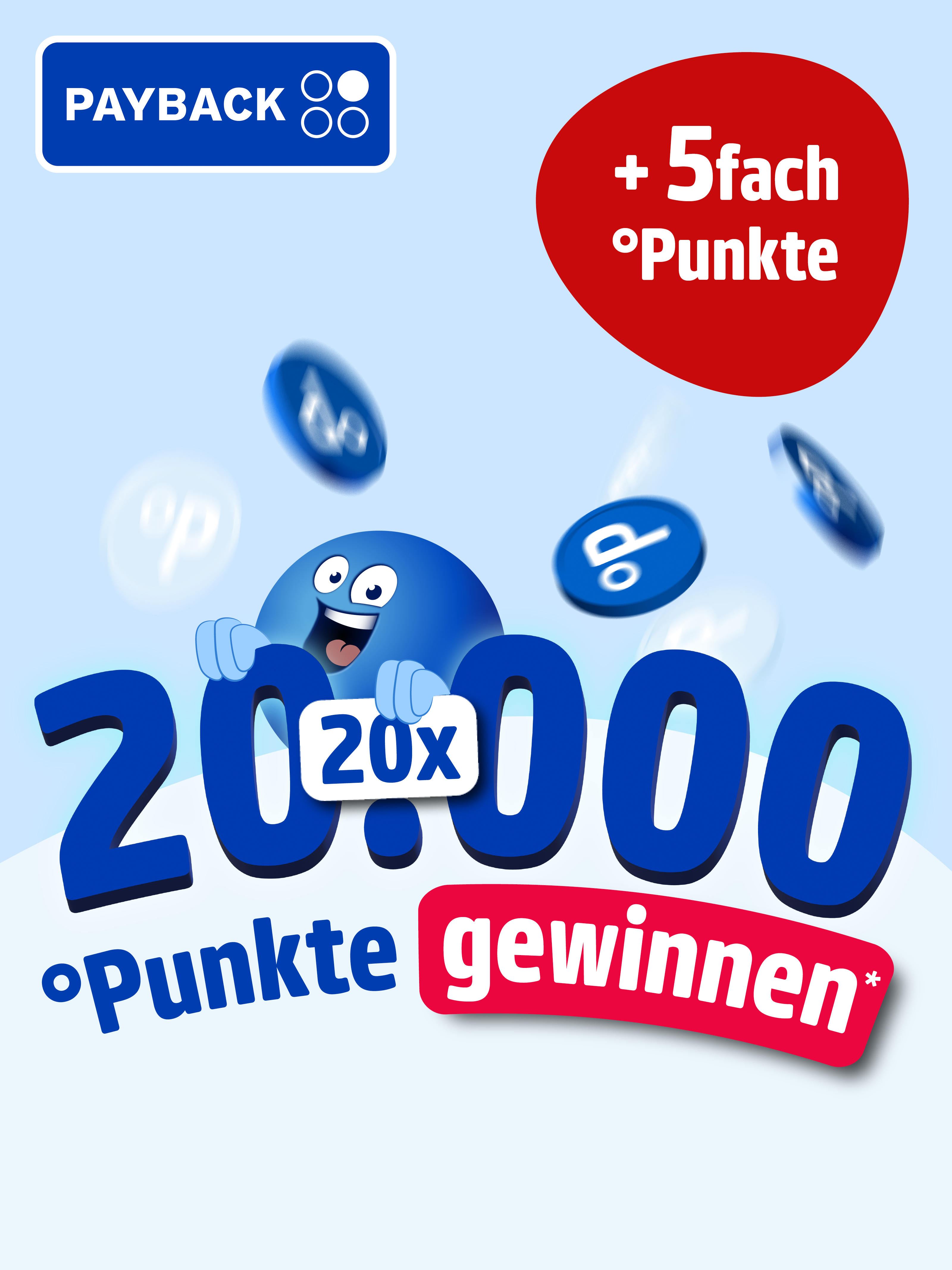 Werbebanner mit Payback-Logo und Payback-Icon plus Text: 20x 20.000 Punkte gewinnen* plus 5fach Payback-Punkte