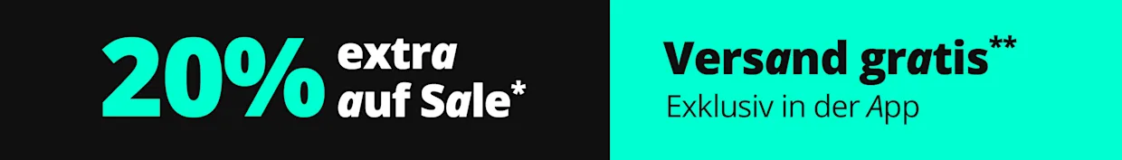 Eine Werbeanzeige mit dem Text '20% auf Sale* Black Sale'. Der Hintergrund ist schwarz, der Text ist teils in Türkis und teils in Weiß gehalten, mit einem auffälligen türkisfarbenen Kreis links.