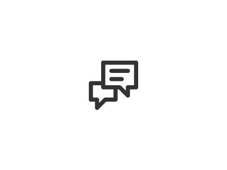 Symbol von zwei Sprechblasen im minimalistischen Design, schwarz auf weißem Hintergrund.