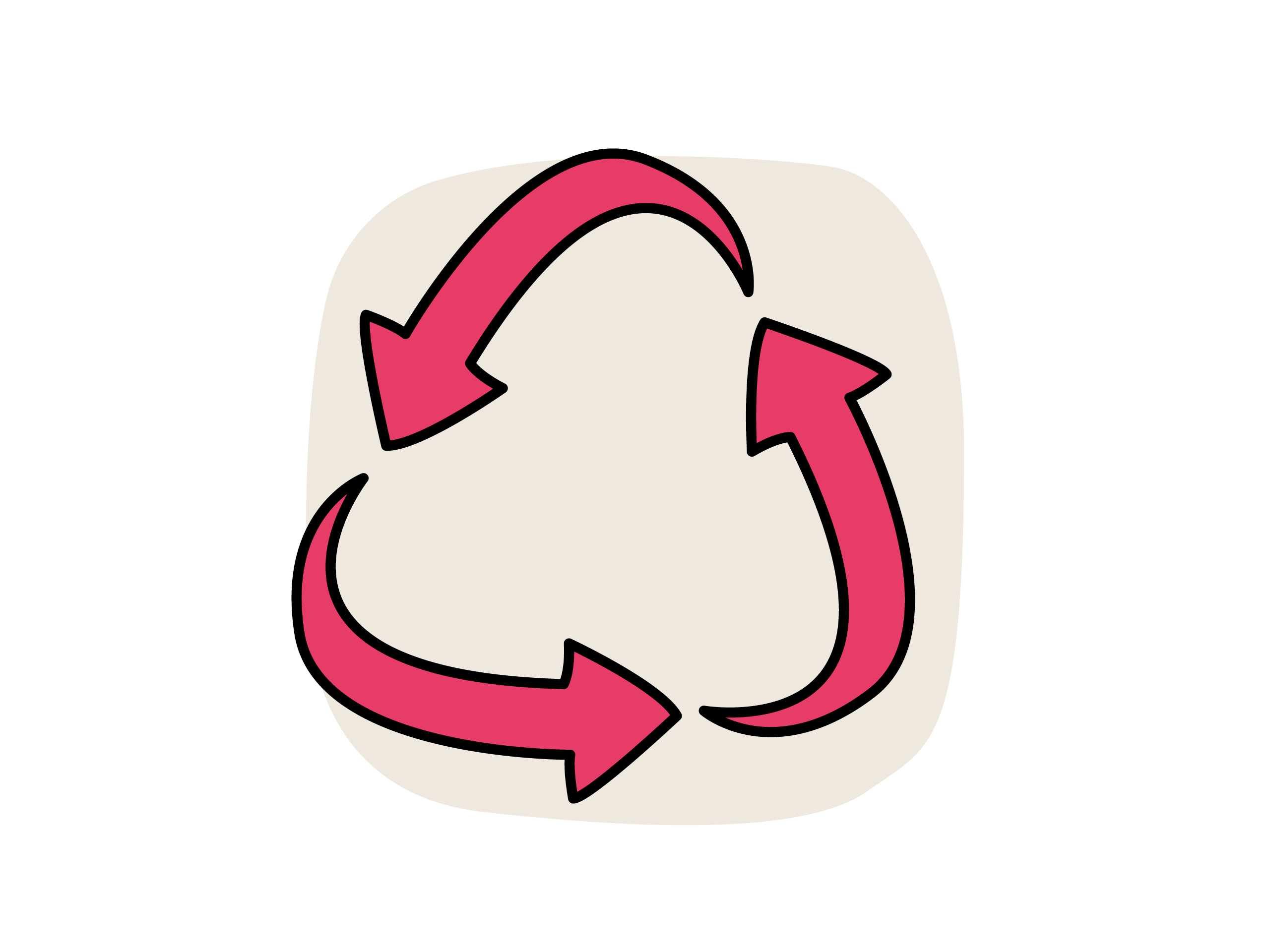 Illustration von drei rosafarbenen Pfeilen, die einen Kreislauf bilden, als universelles Symbol für Recycling.