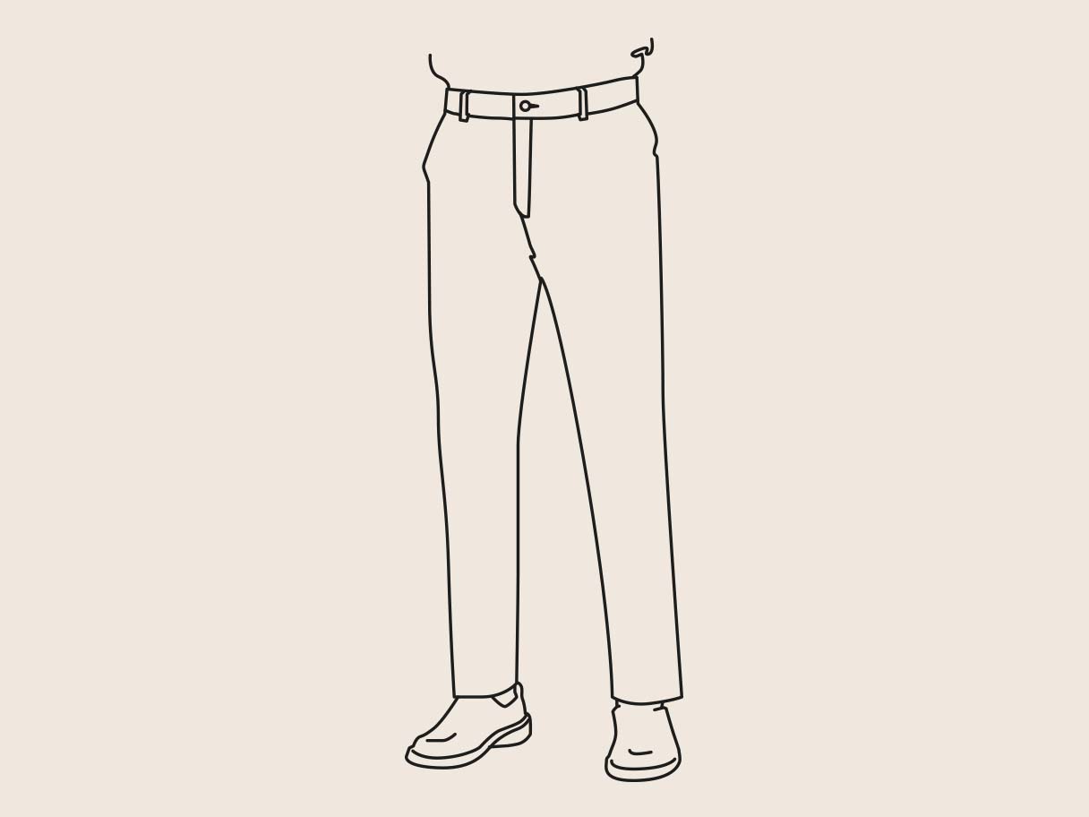 Illustratie van een nette broek met riem en schoenen, minimalistische stijl.