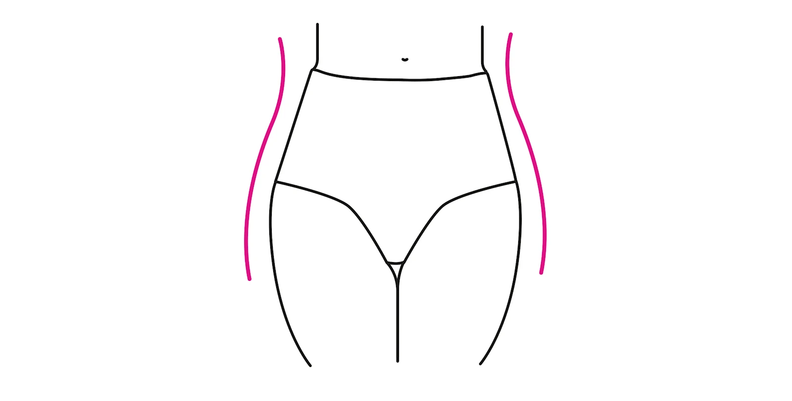 Minimalistische Zeichnung eines weiblichen Körpers mit einer hochgeschnittenen Unterwäsche und pinken Linien, die die Taille betonen. Minimalistische Zeichnung eines weiblichen Körpers mit einer hochgeschnittenen Unterwäsche und pinken Linien, die die Taille betonen.