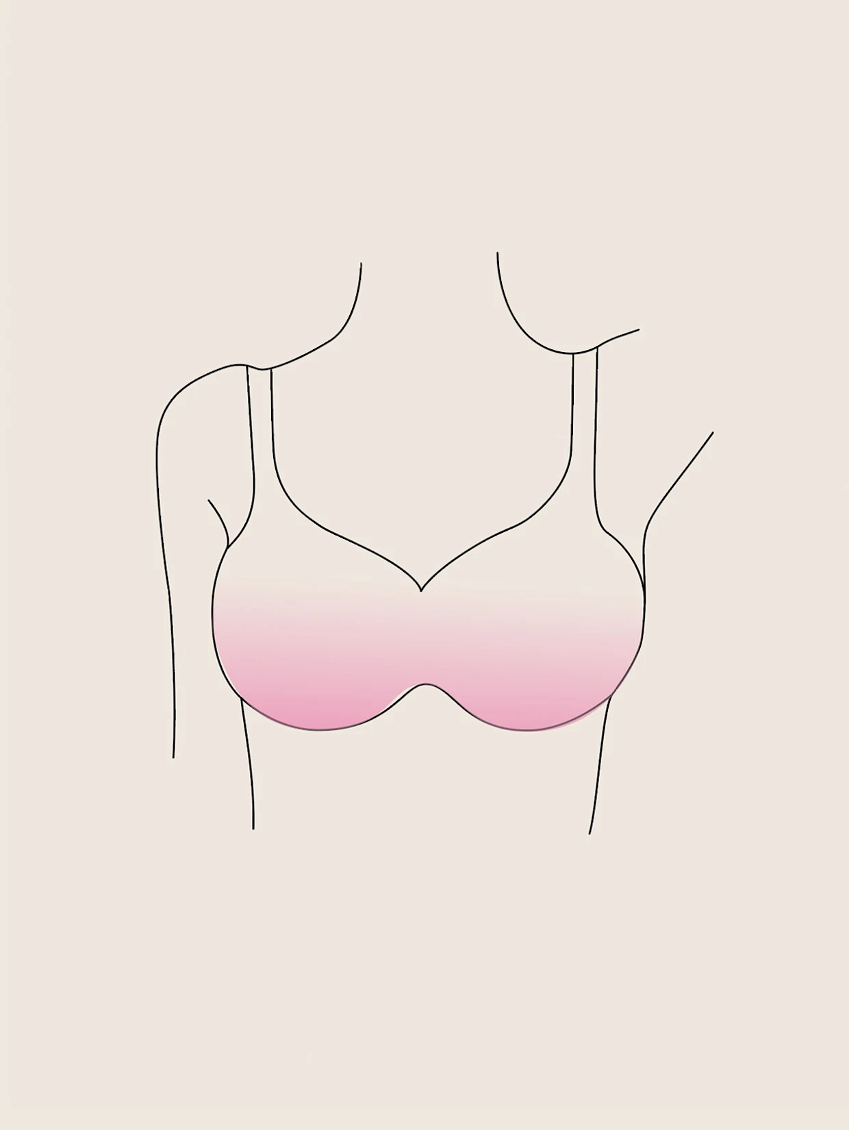 Illustration eines rosa BHs mit Bügeln und Trägern auf beigefarbenem Hintergrund. Illustration eines rosa BHs mit Bügeln und Trägern auf beigefarbenem Hintergrund.