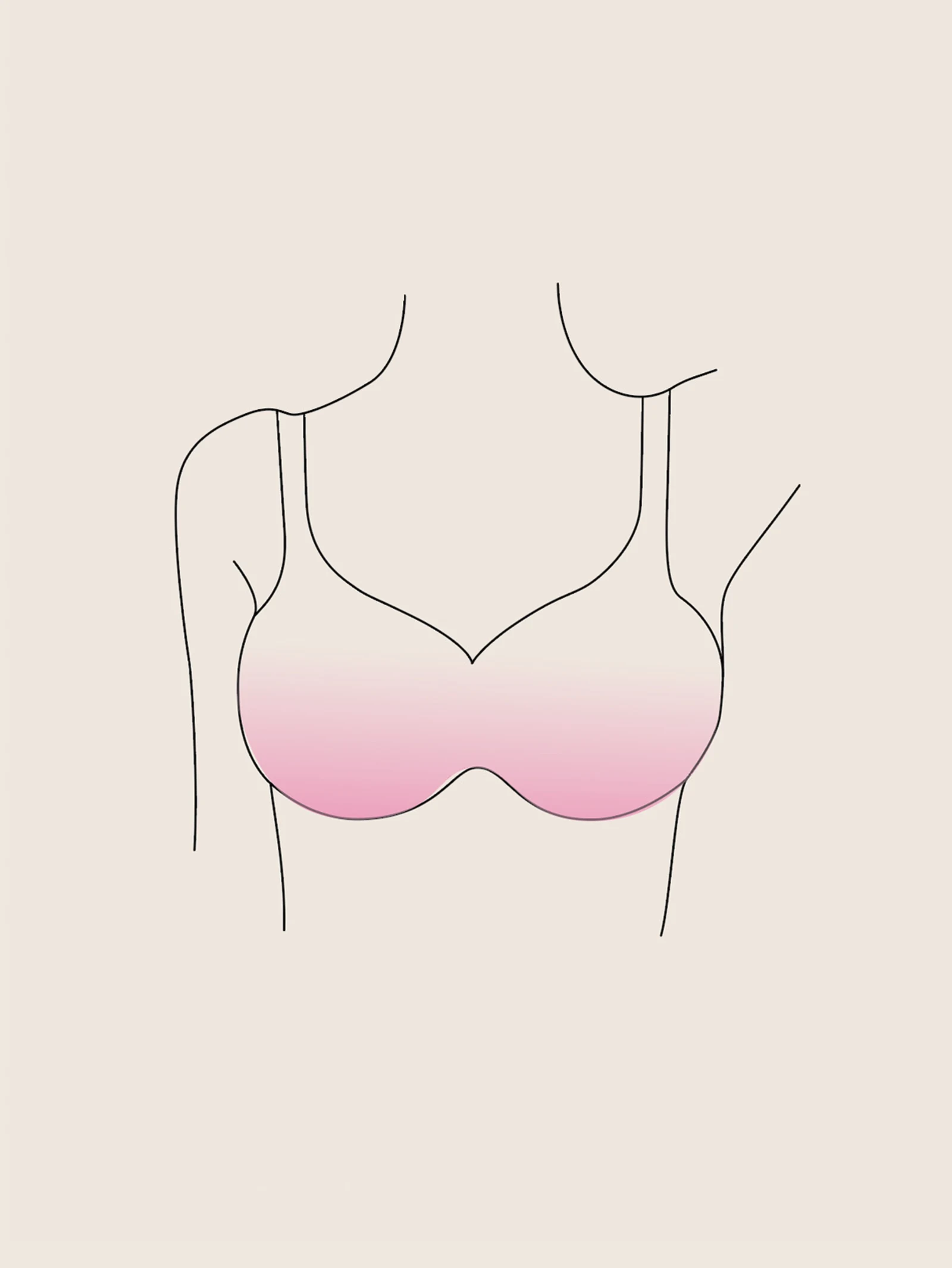 Illustration eines rosa BHs mit Bügeln und Trägern auf beigefarbenem Hintergrund. Illustration eines rosa BHs mit Bügeln und Trägern auf beigefarbenem Hintergrund.