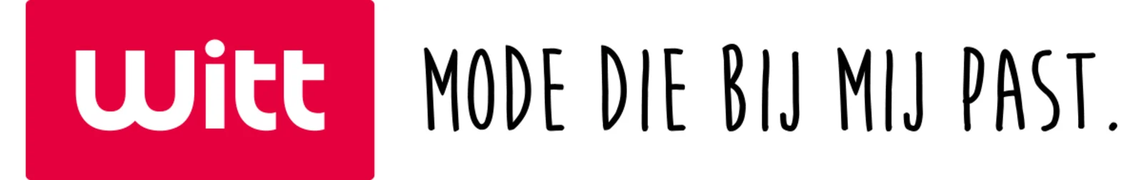 Logo van Witt met rode achtergrond en slogan "Mode, die mich mag" in zwarte letters. Logo van Witt met rode achtergrond en slogan "Mode, die mich mag" in zwarte letters.