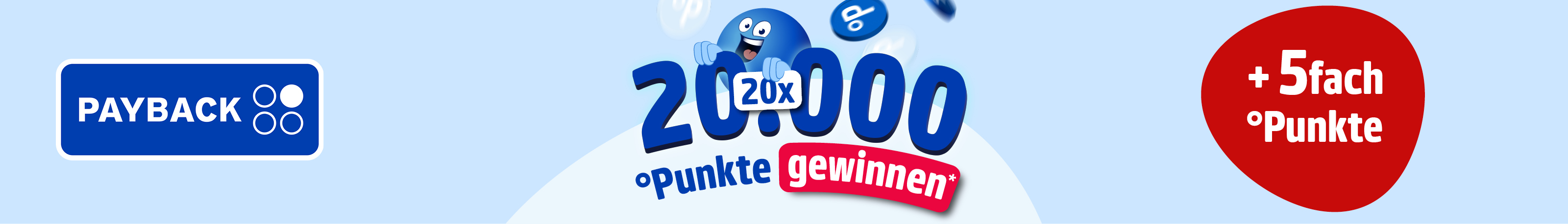 Werbebanner mit Payback-Logo und Payback-Icon plus Text: 20x 20.000 Punkte gewinnen* plus 5fach Payback-Punkte