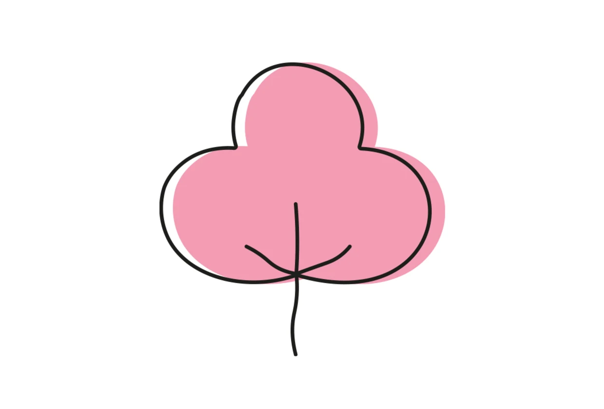 Illustration eines stilisierten rosa Baumes mit schwarzen Linien auf weißem Hintergrund. Illustration eines stilisierten rosa Baumes mit schwarzen Linien auf weißem Hintergrund.