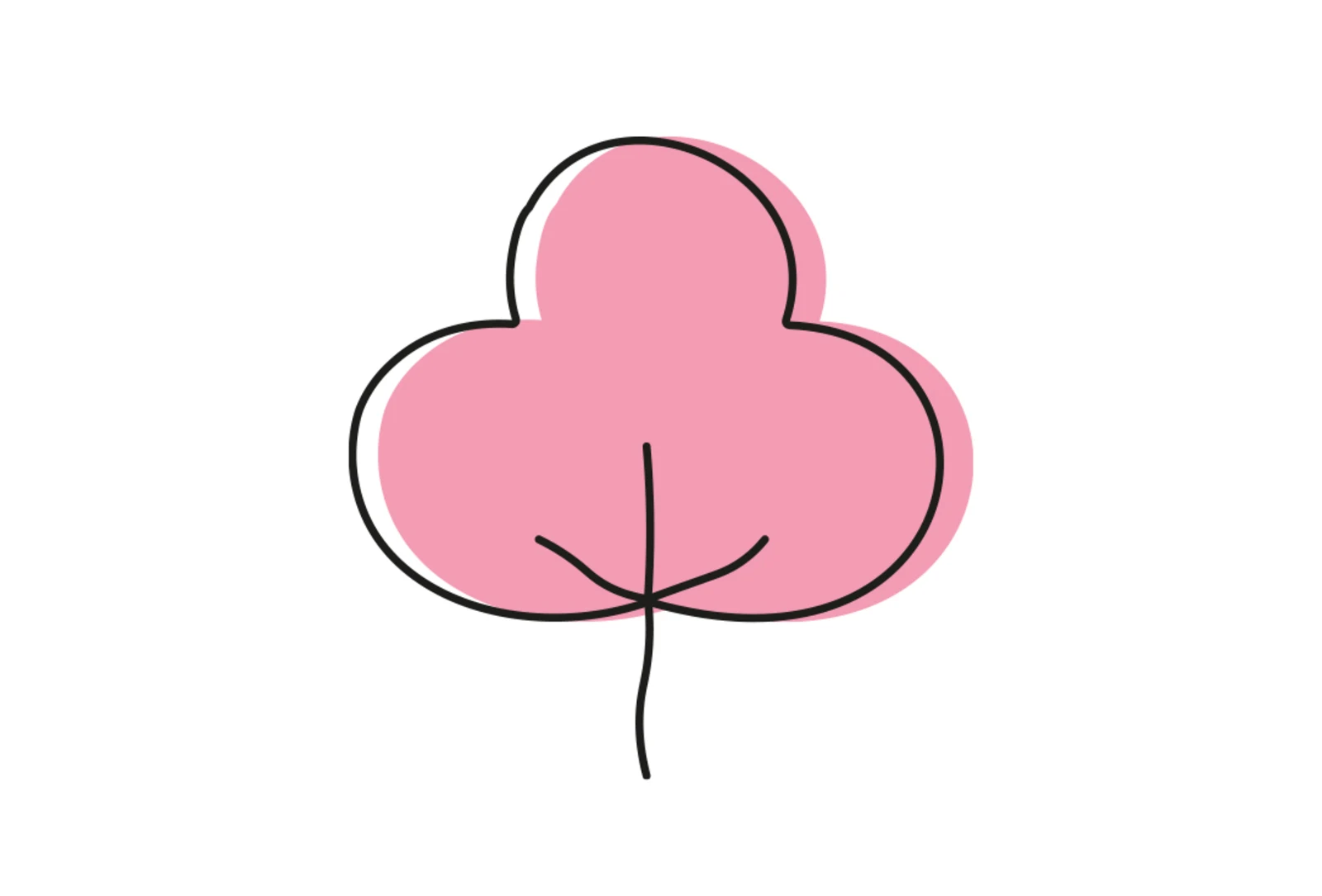 Illustration eines stilisierten rosa Baumes mit schwarzen Linien auf weißem Hintergrund. Illustration eines stilisierten rosa Baumes mit schwarzen Linien auf weißem Hintergrund.