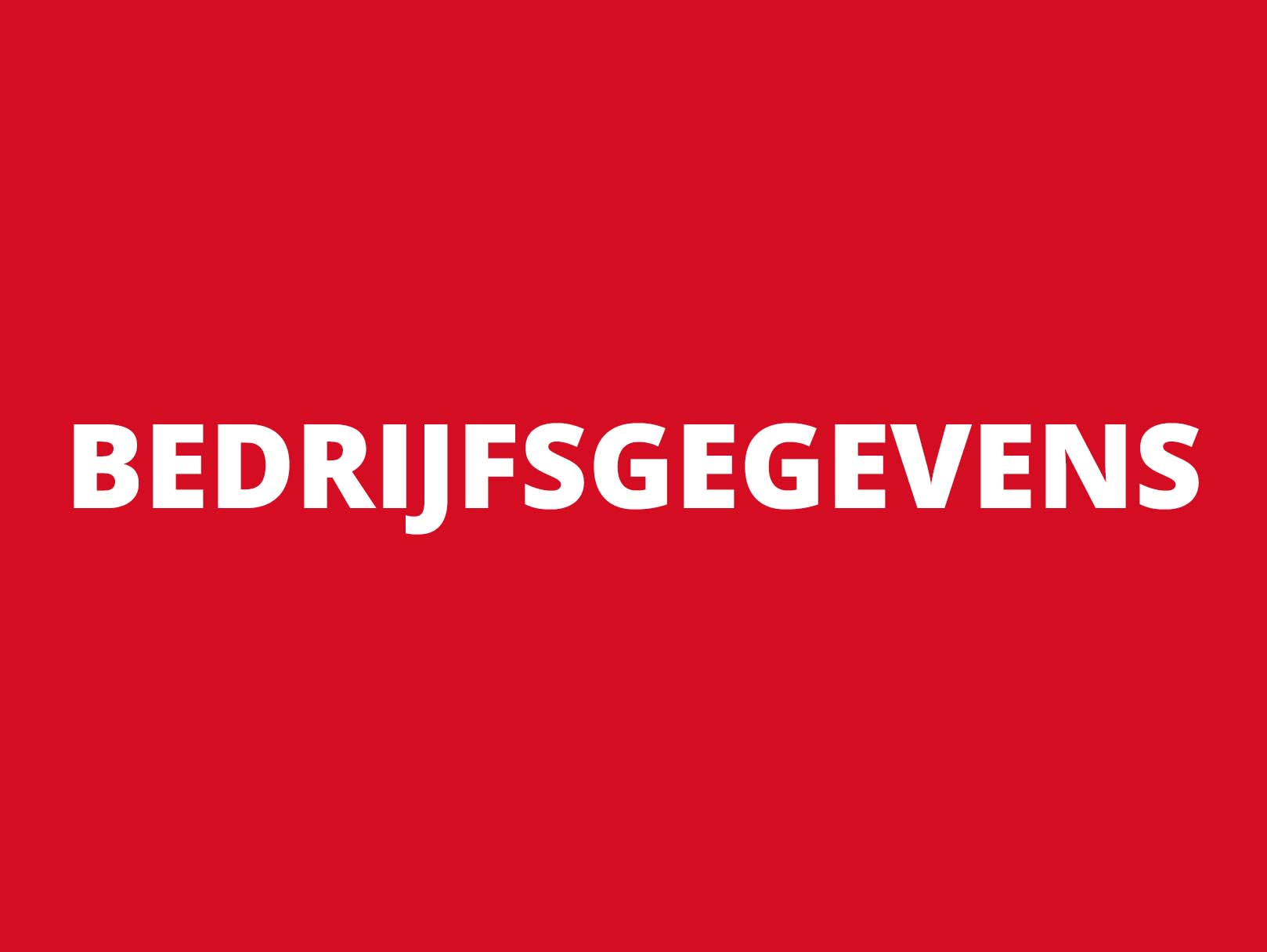 Witte tekst 'bedrijfsgegevens' op een rode achtergrond.