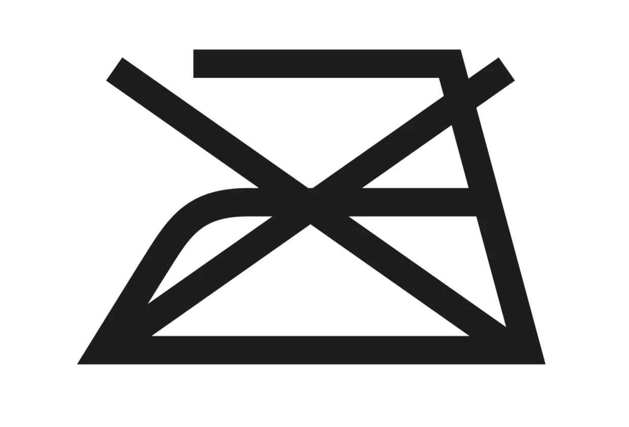 Symbol für "Nicht bügeln", schwarzes Bügeleisen mit diagonalem Kreuz. Symbol für "Nicht bügeln", schwarzes Bügeleisen mit diagonalem Kreuz.