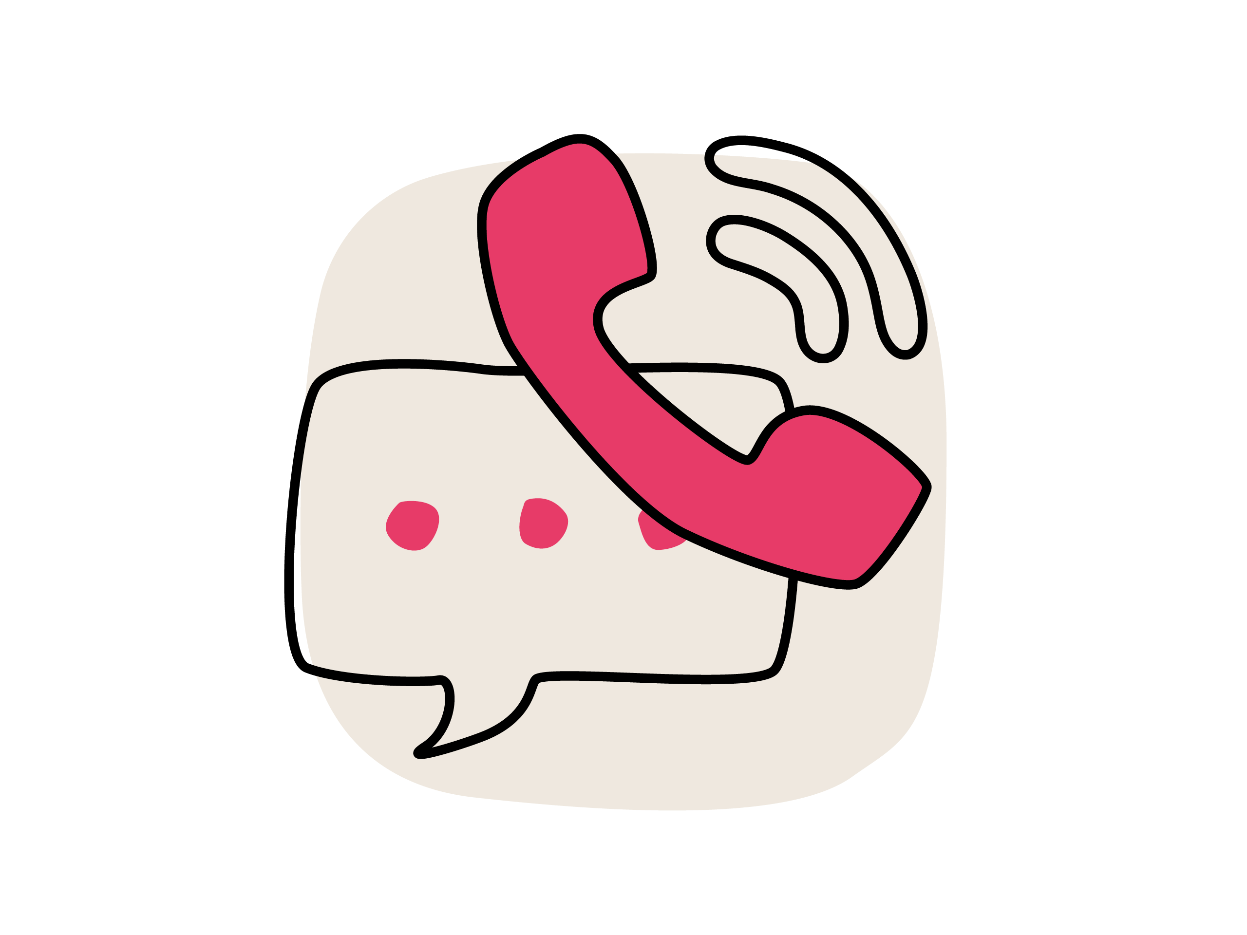 Illustration eines rosafarbenen Telefonhörers neben einer Sprechblase, als Symbol für Kontakt und Beratung.