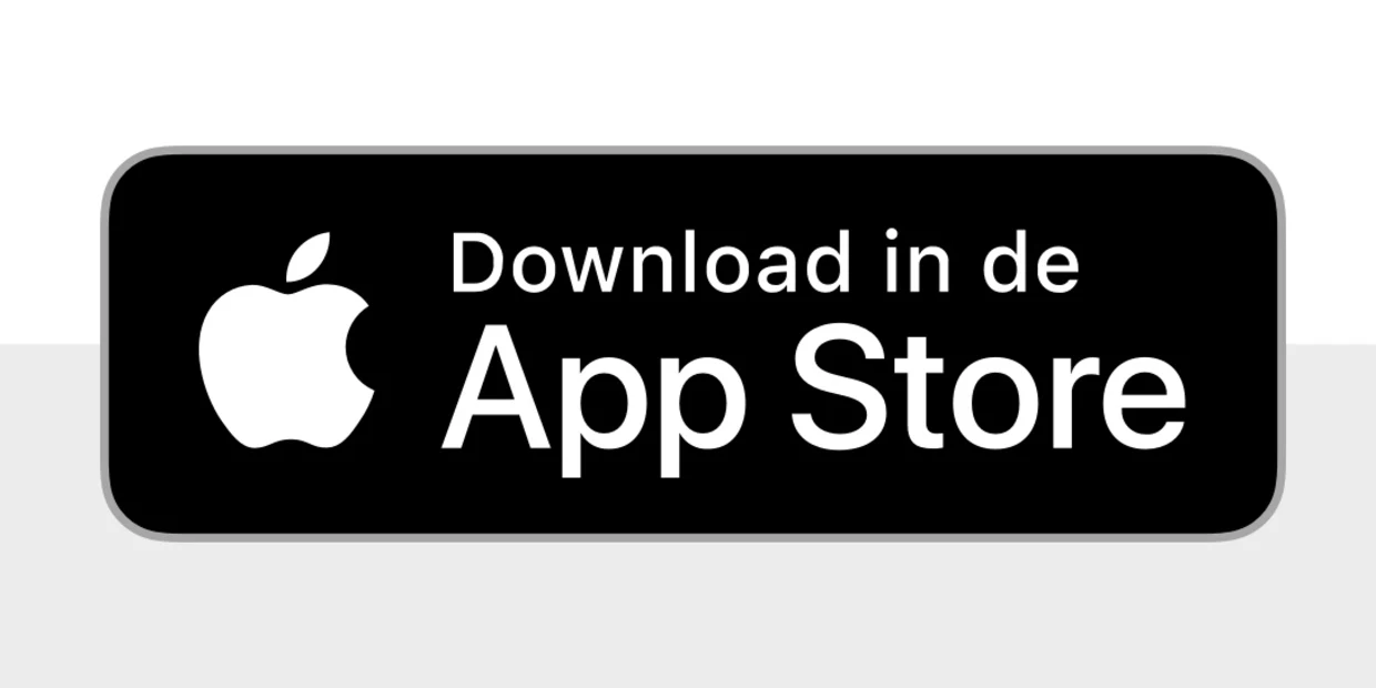 Knop met Apple-logo en tekst "Laden im App Store" op een zwarte achtergrond.