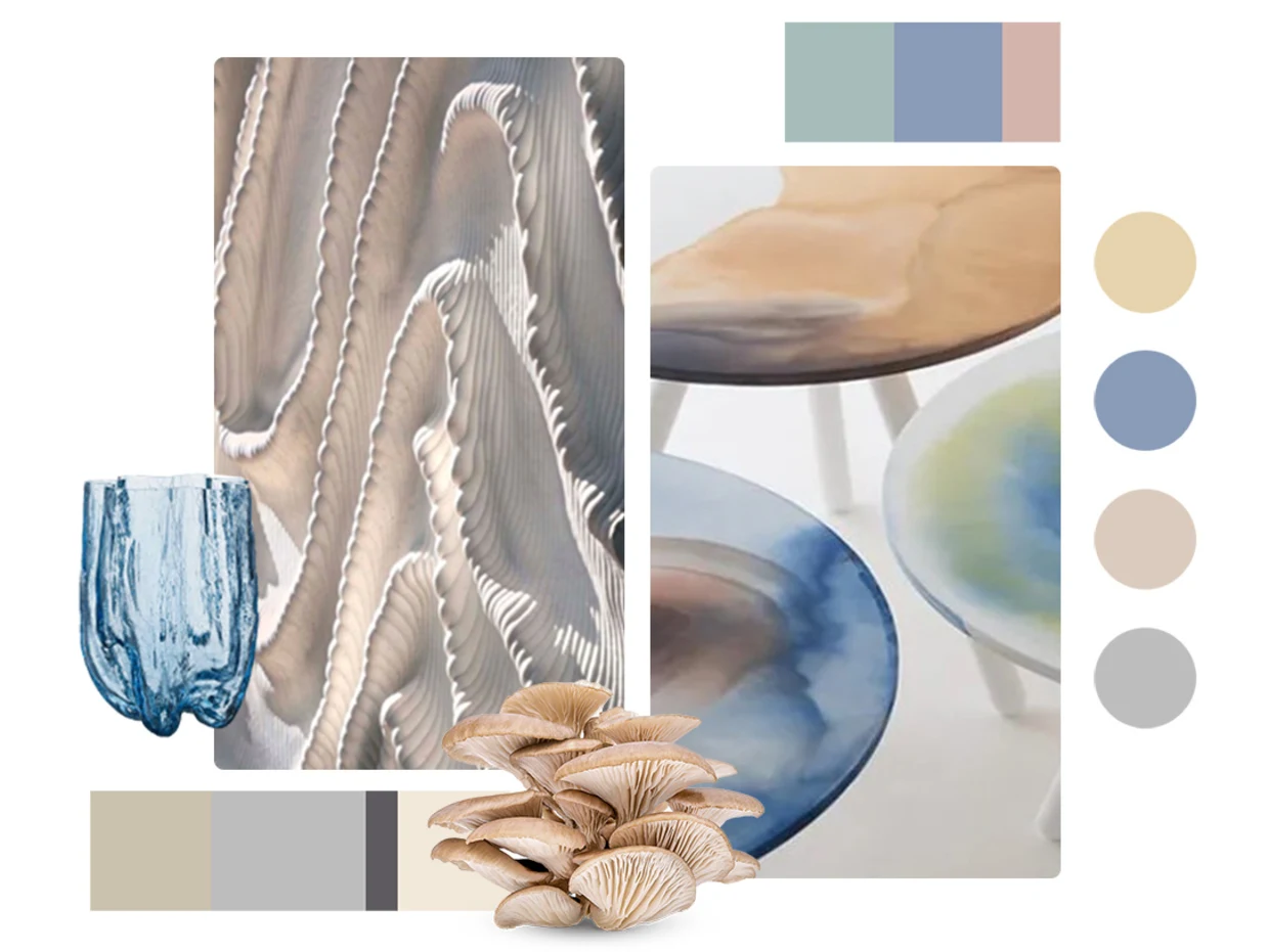 Moodboard mit verschiedenen Materialien, Farben und Gegenständen, darüber der Text „Dynamische Looks – Ein harmonisches Spiel aus Formen, Farben und Materialien“. Moodboard mit verschiedenen Materialien, Farben und Gegenständen, darüber der Text „Dynamische Looks – Ein harmonisches Spiel aus Formen, Farben und Materialien“.