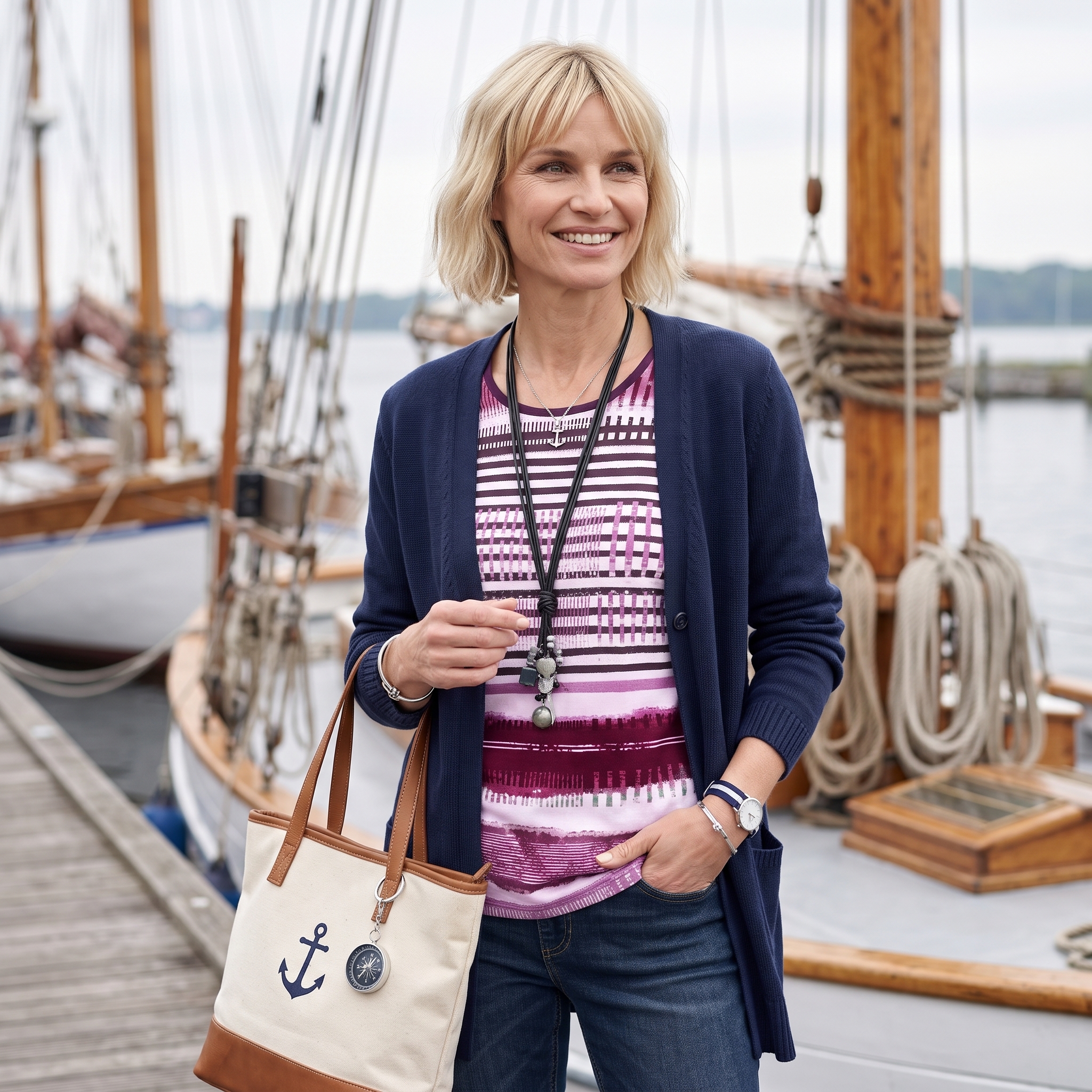 Maritimer Look mit rotem Farbakzent an der Promenade