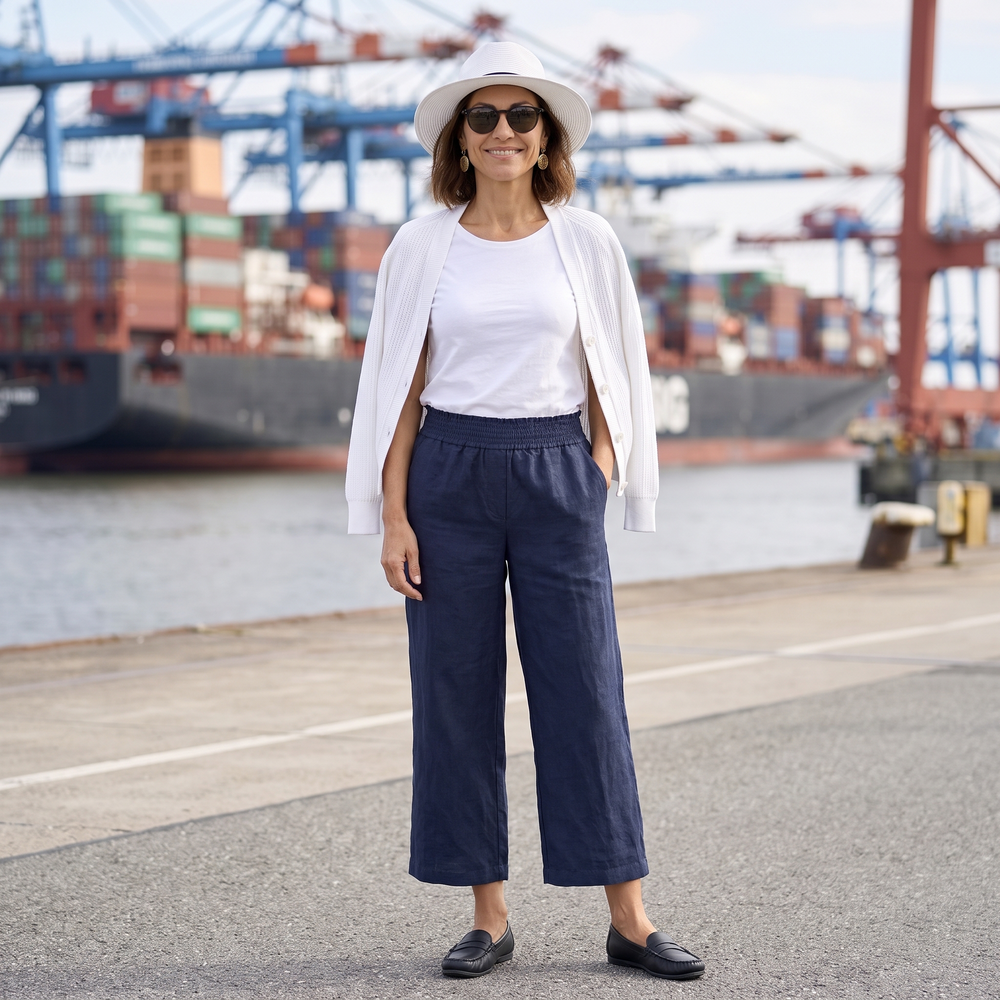Maritimer Business-Look mit Blazer und Stoffhose