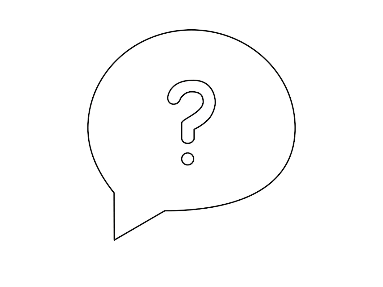 Sprechblase mit Fragezeichen, symbolisiert eine Frage oder Unsicherheit.
