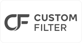 Logo displaying the letters "CF" in a stylized design next to the words "CUSTOM FILTER" in uppercase letters.