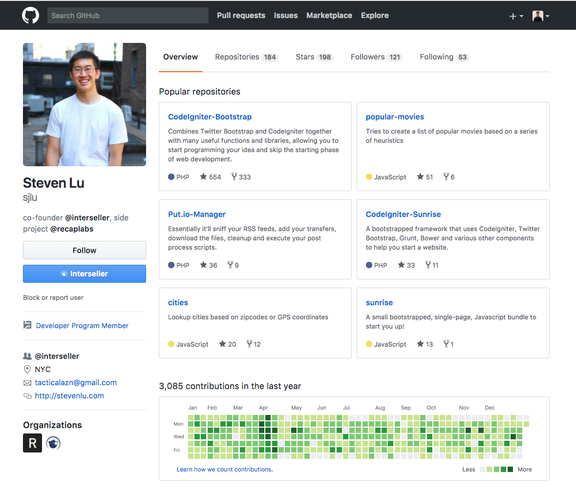 Steven Lu's GitHub Profile