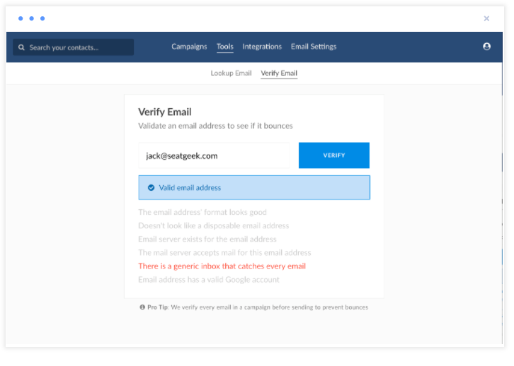 Interseller e-mail validation tool