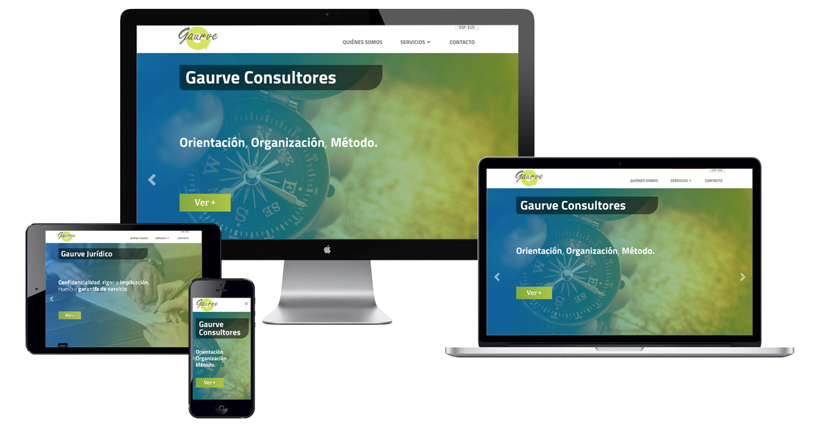 Página web con responsive web design de Gaurve, adaptada a los diferentes dispositivos como móvil, tablet, ordenador y Smart TV.