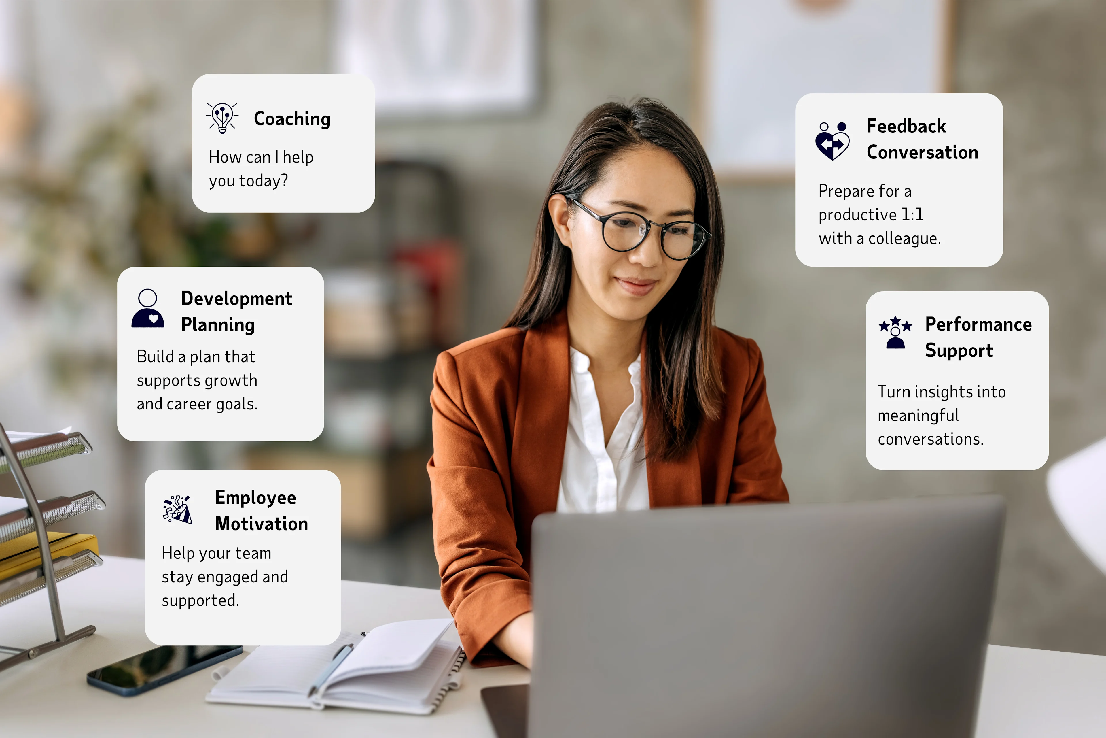 young woman using valance AI coaching platform on computer