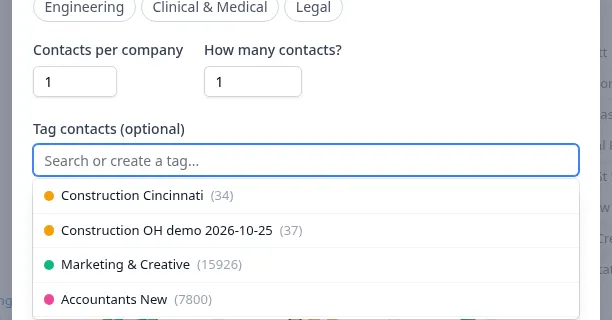 Tag contacts field in the reveal dialog with the tag list open