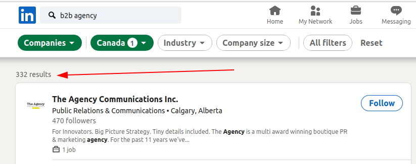 B2B Agency Search on LinkedIn