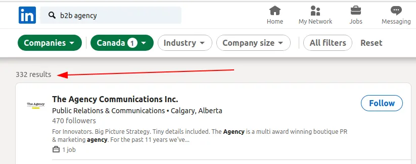 B2B Agency Search on LinkedIn