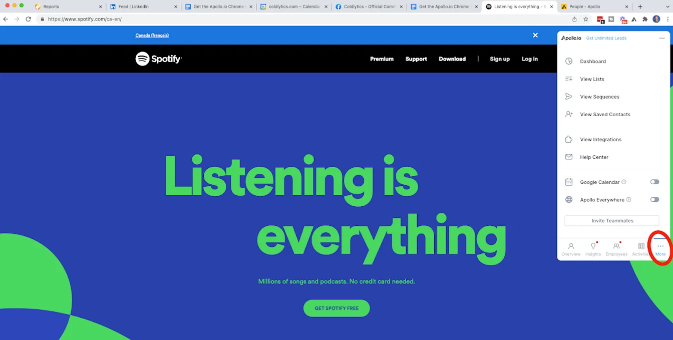 More tools within the Apollo.io Chrome extension.