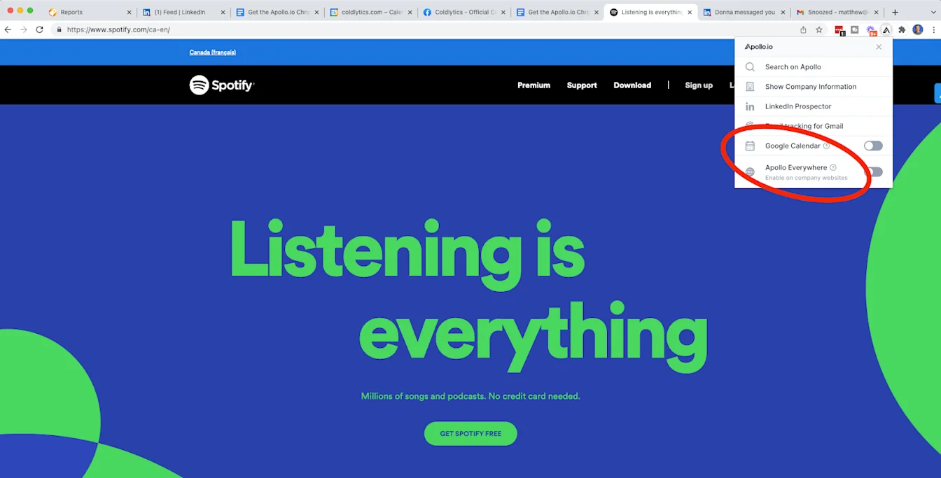 Integrations and permissions via the Apollo.io Chrome extension.