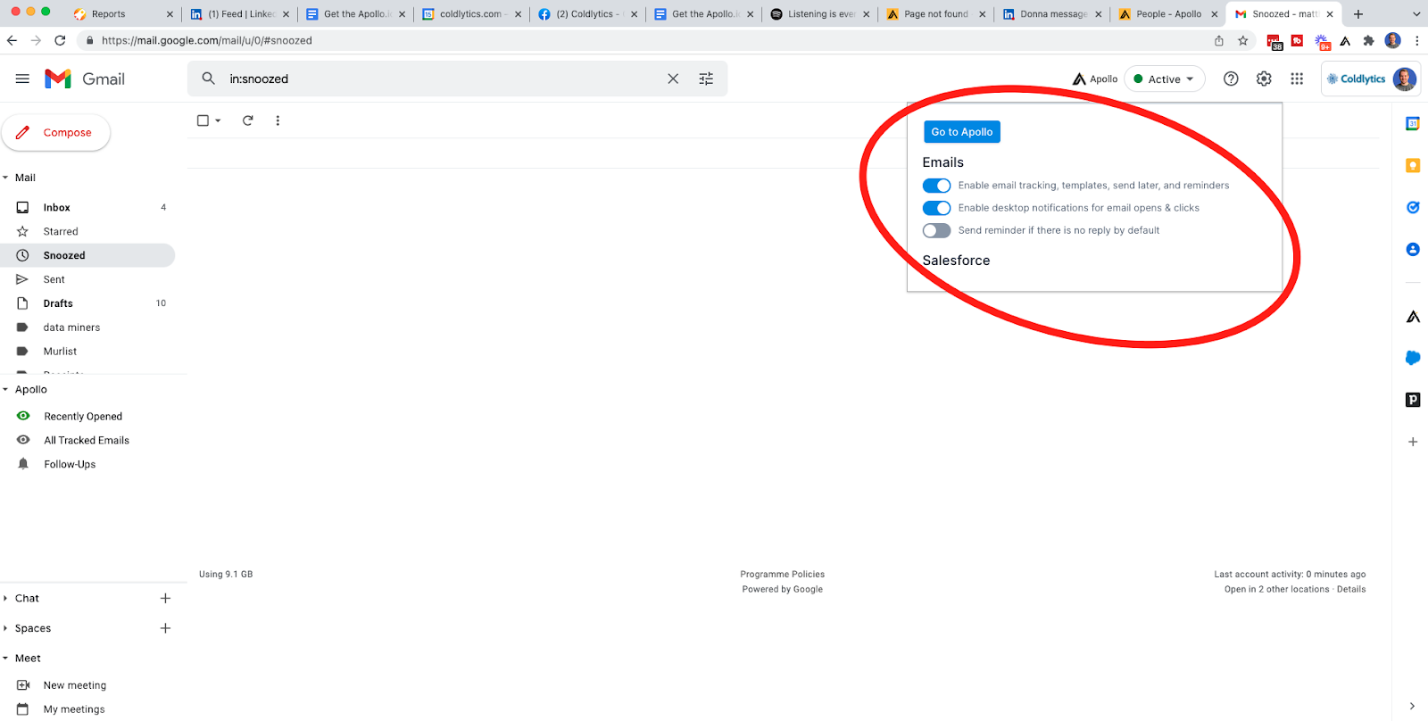Gmail account connected with Apollo.io