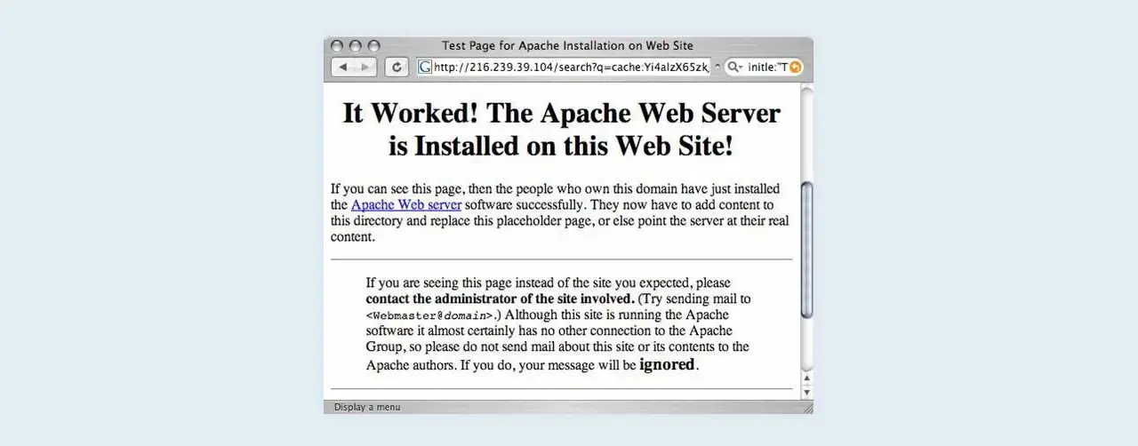 Test page for an Apache installation on a website